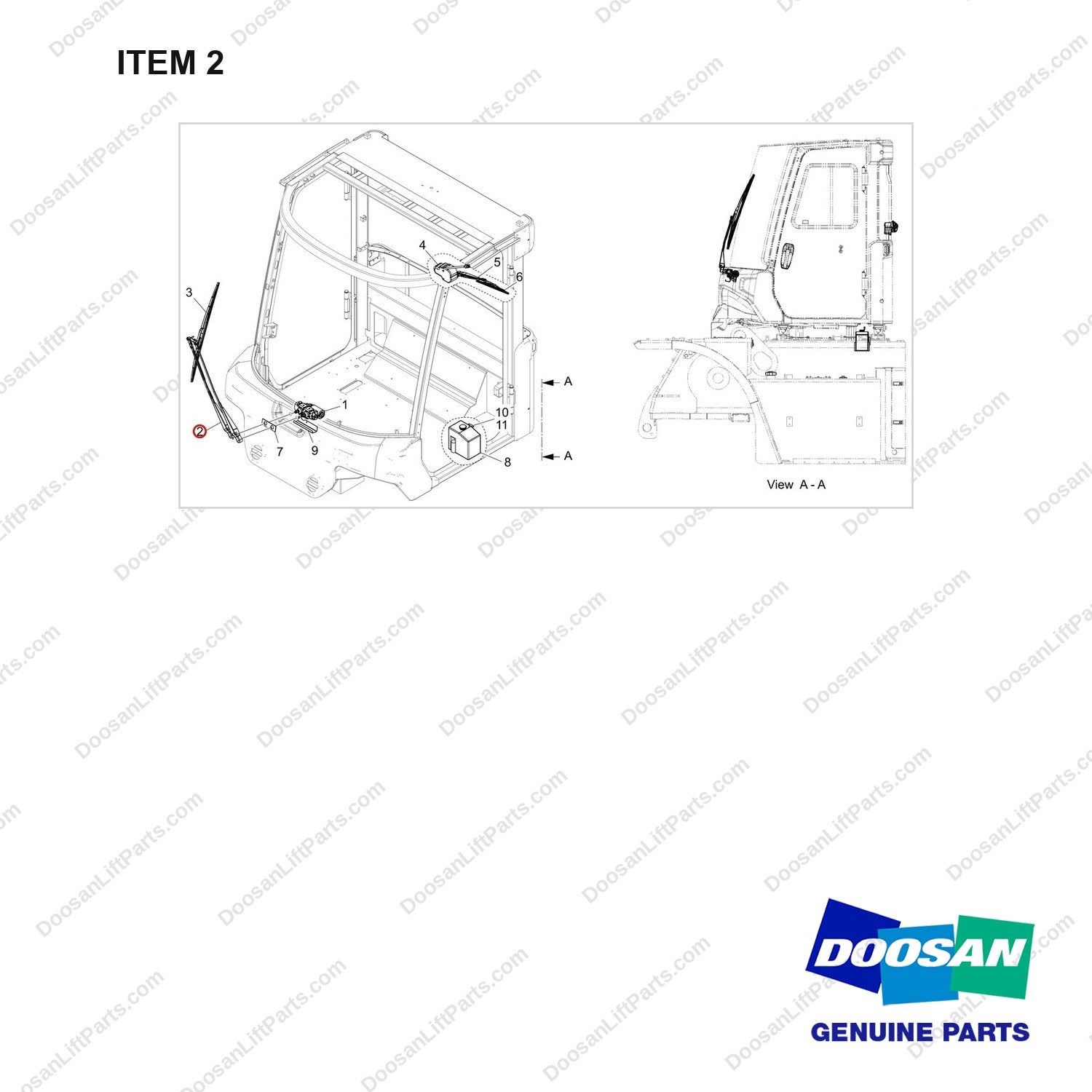 220210-01950 MOUNT GROUP;WIPER,DV180S - full parts diagram, item 2 marked - genuine Doosan / Bobcat forklift part