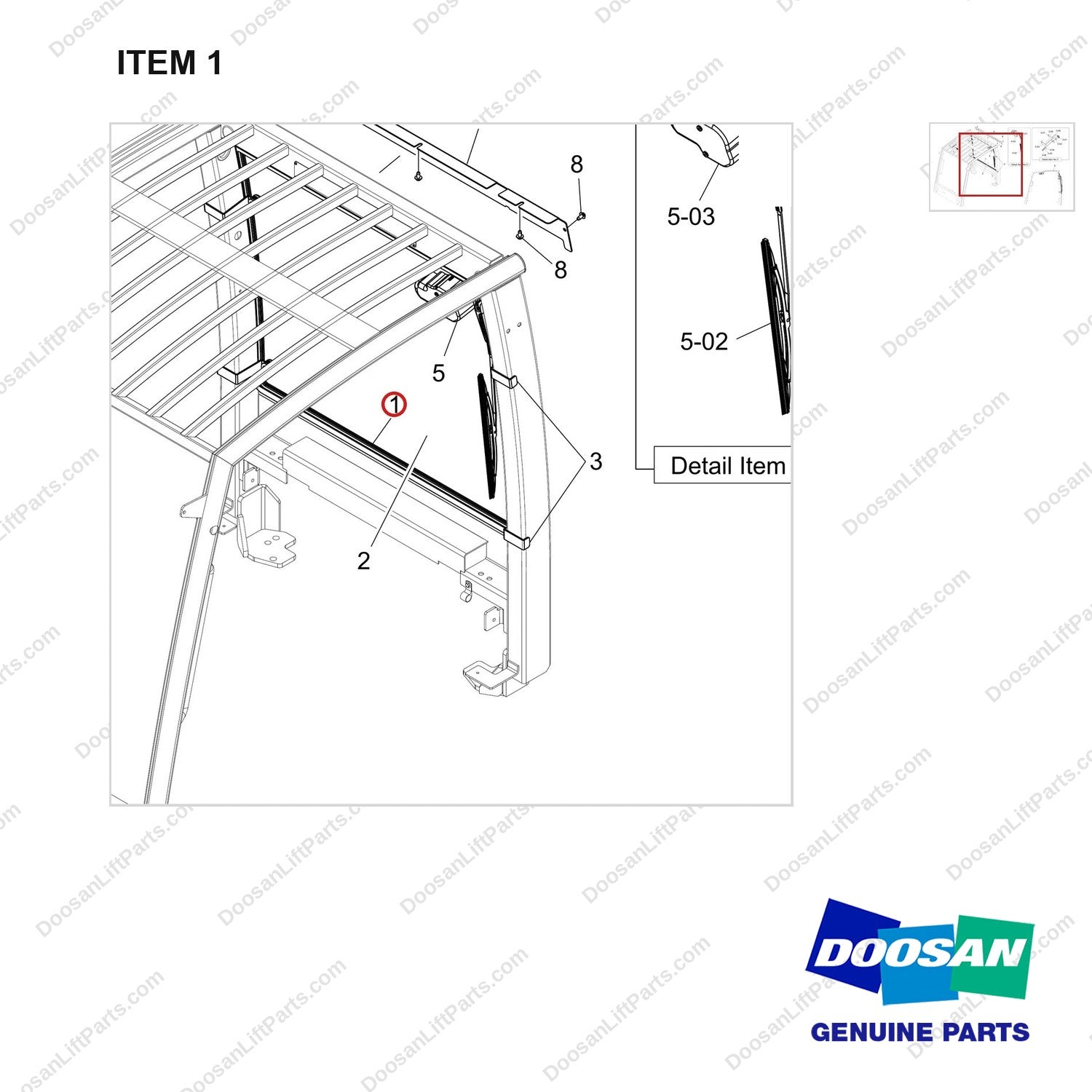220214-00247 CABIN GROUP,MODULAR;REAR - parts diagram, item 1 shown - genuine Doosan / Bobcat forklift part