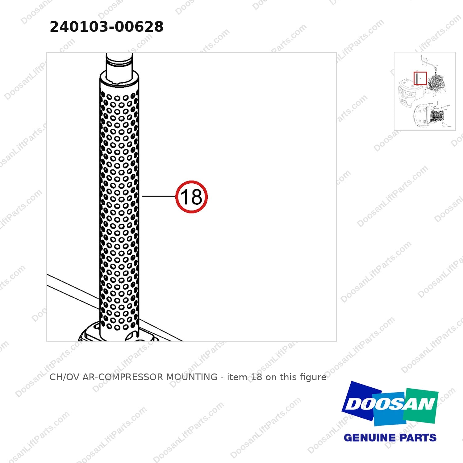 240103-00628 CH/OV AR-COMPRESSOR MOUNTING - parts diagram, item 18 shown - genuine Doosan / Bobcat forklift part