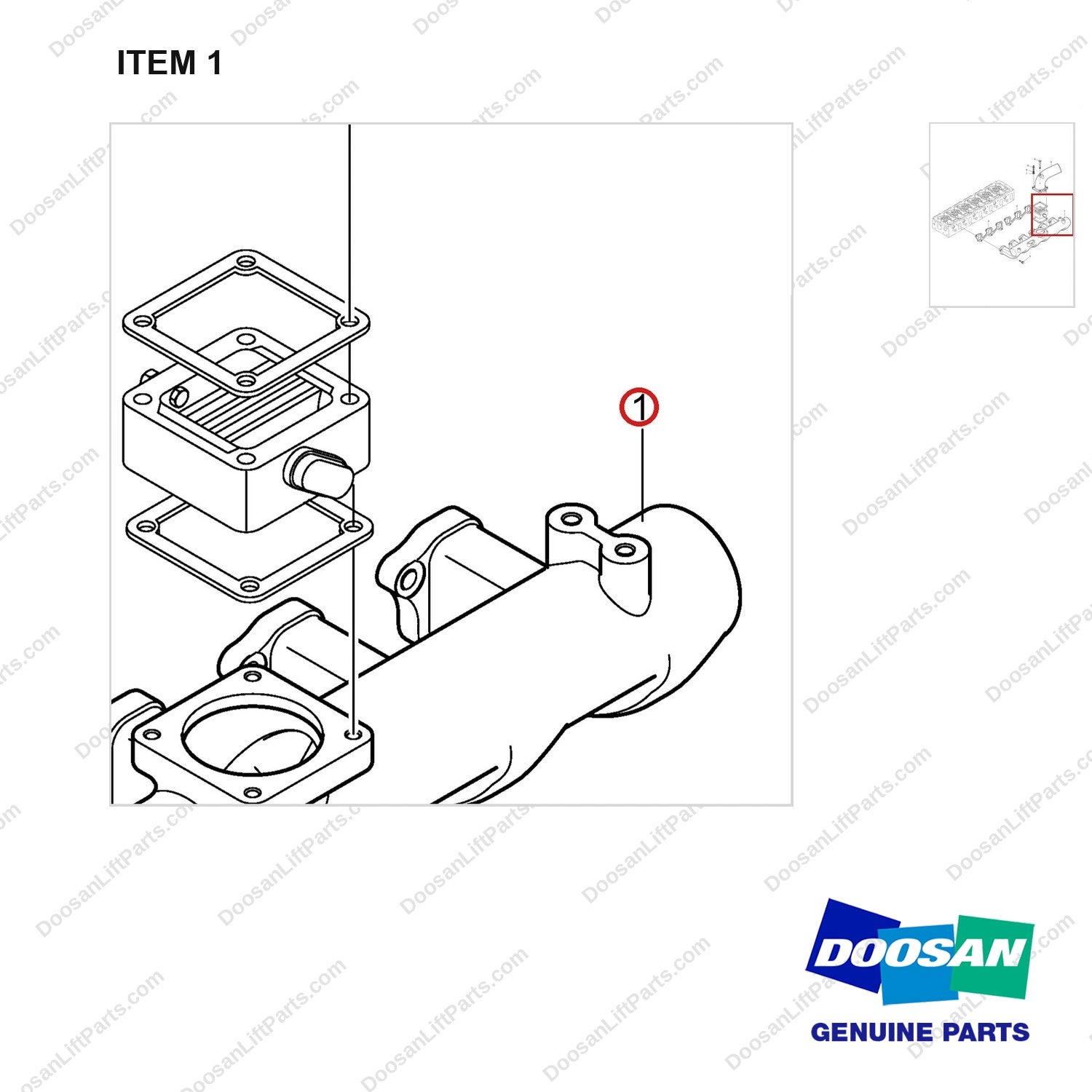 240203-00261 INTAKE MANIFOLD - parts diagram, item 1 shown - genuine Doosan / Bobcat forklift part