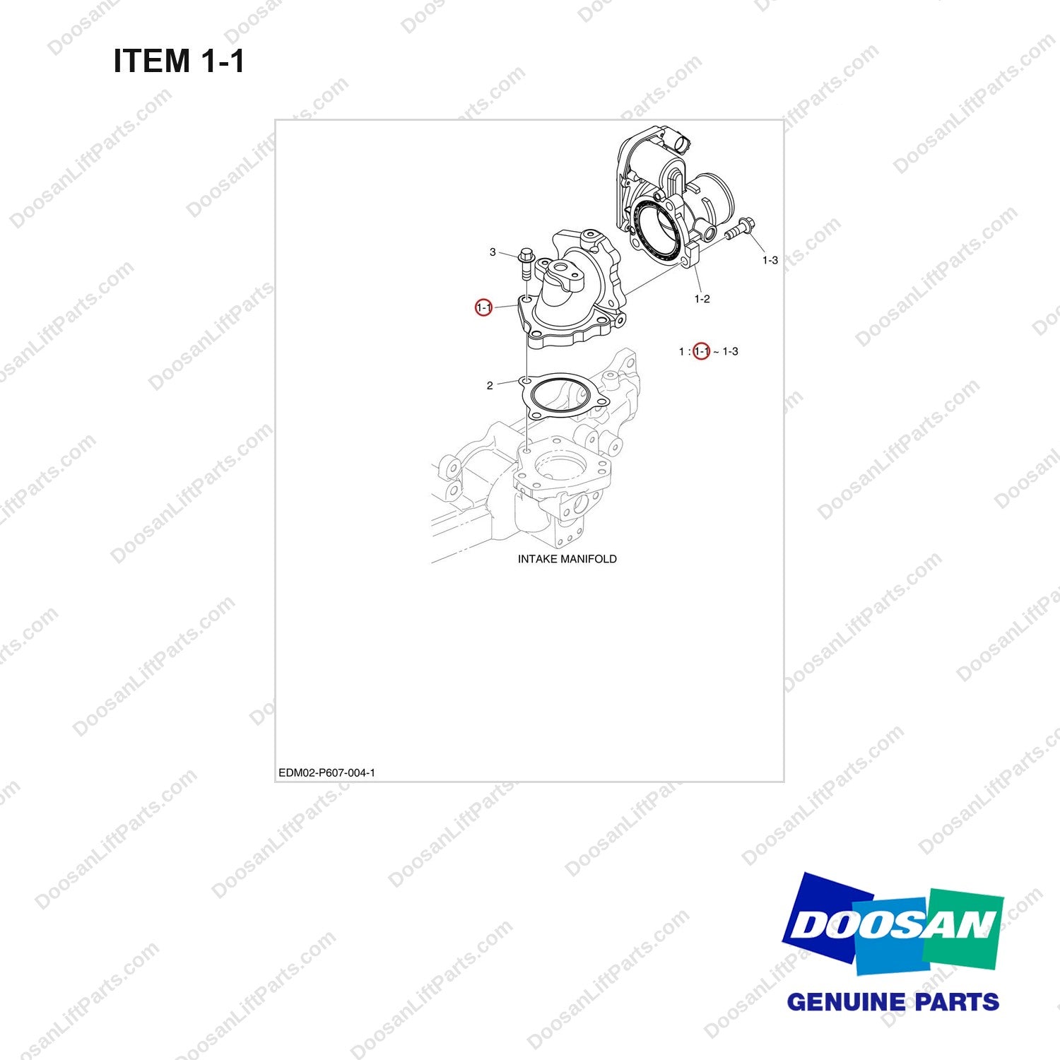 240401-00354B INTAKE STAKE - full parts diagram, item 1-1 marked - genuine Doosan / Bobcat forklift part