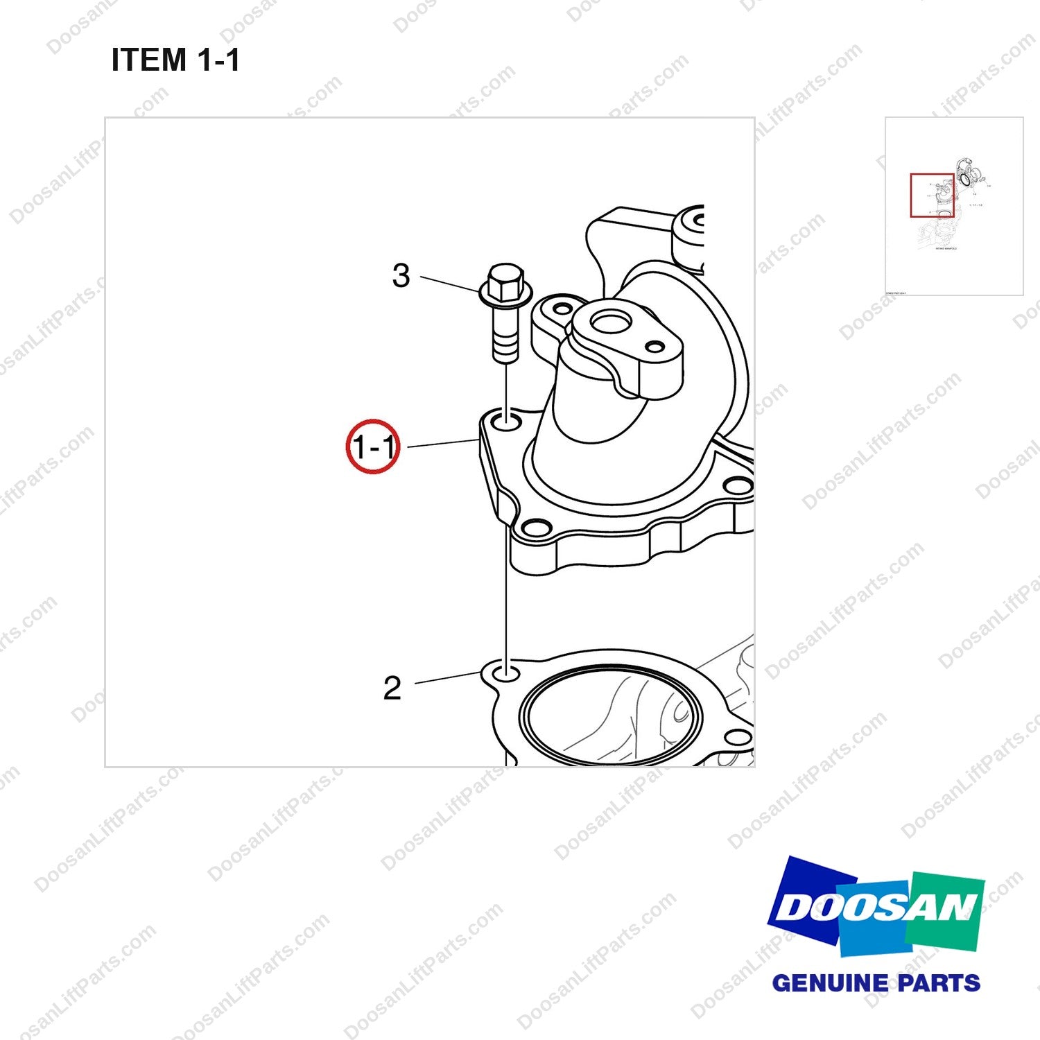240401-00354B INTAKE STAKE - parts diagram, item 1-1 shown - genuine Doosan / Bobcat forklift part