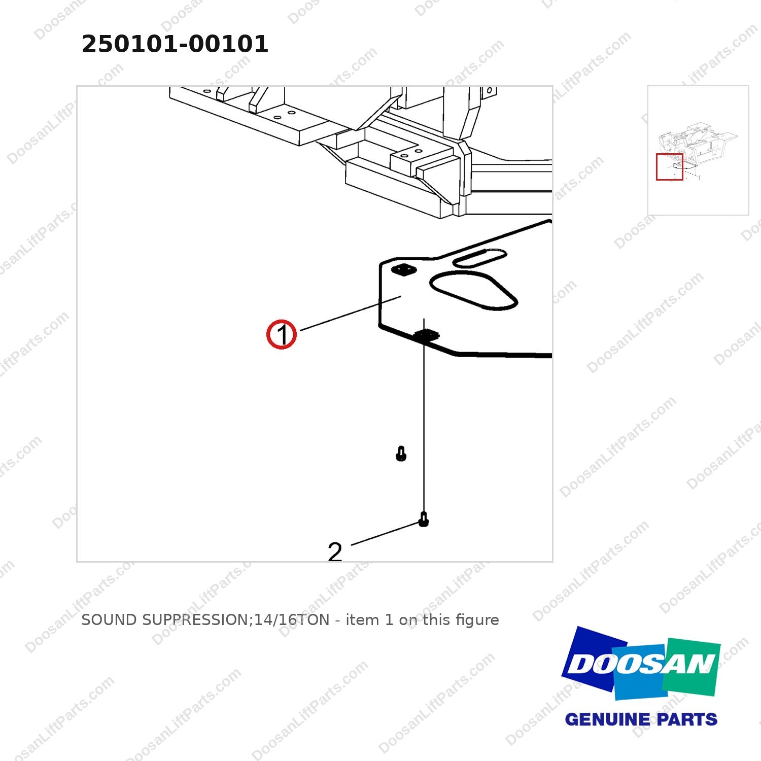 250101-00101 SOUND SUPPRESSION;14/16TON - parts diagram, item 1 shown - genuine Doosan / Bobcat forklift part