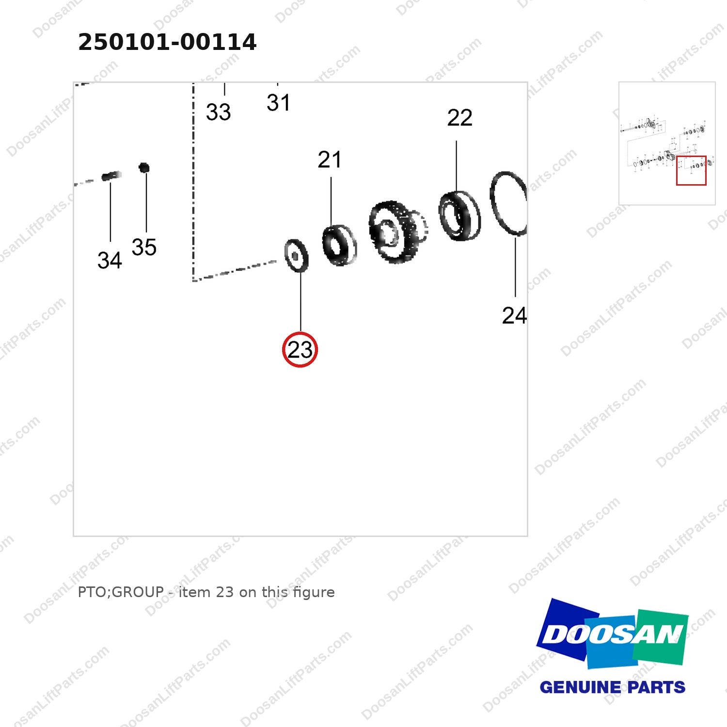 250101-00114 PTO;GROUP - parts diagram, item 23 shown - genuine Doosan / Bobcat forklift part