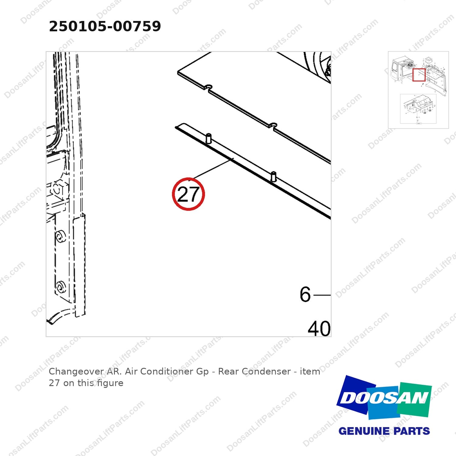 250105-00759 Changeover AR. Air Conditioner Gp - Rear Condenser - parts diagram, item 27 shown - genuine Doosan / Bobcat forklift part