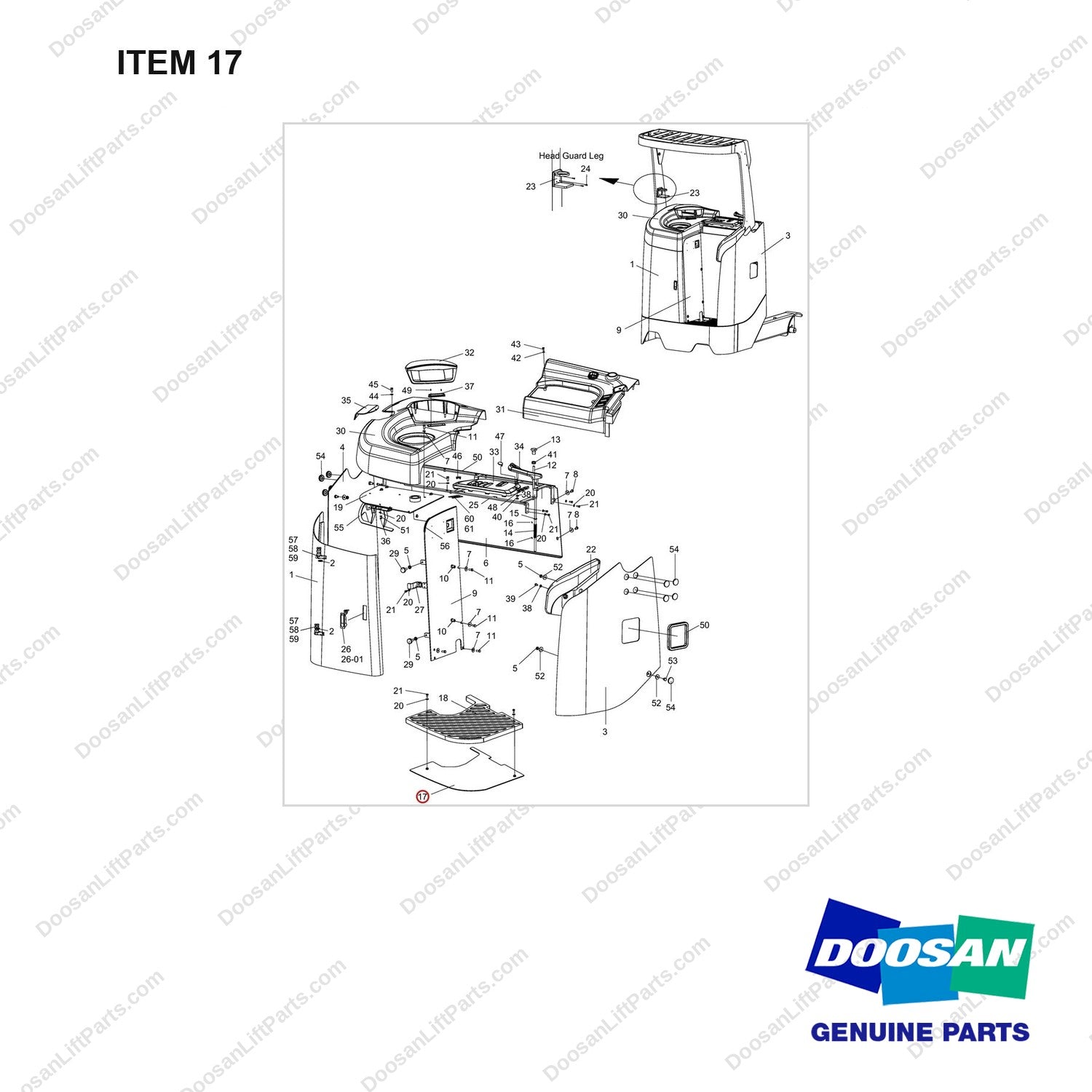 250106-00170 Panel Gp - Outer - full parts diagram, item 17 marked - genuine Doosan / Bobcat forklift part