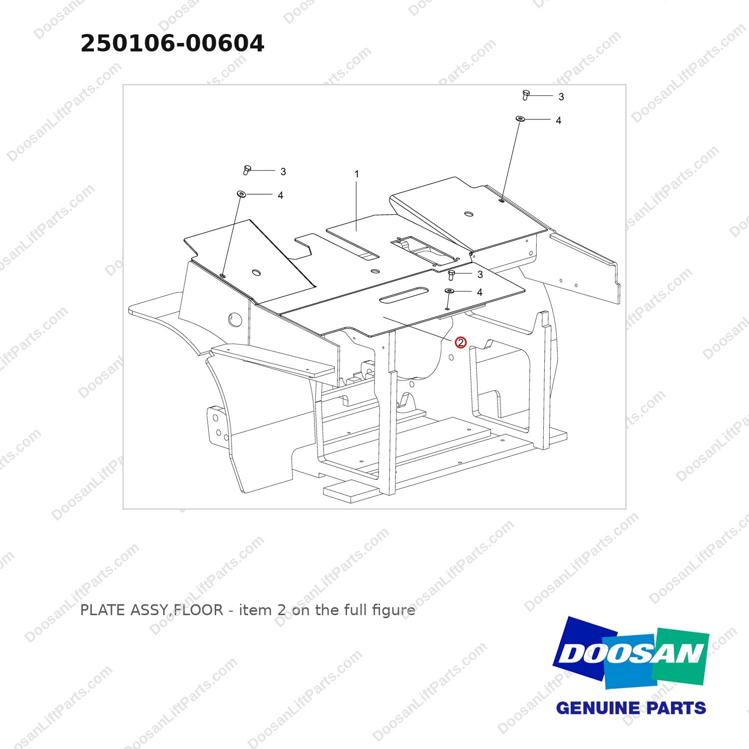 250106-00604 PLATE ASSY,FLOOR - full parts diagram, item 2 marked - genuine Doosan / Bobcat forklift part