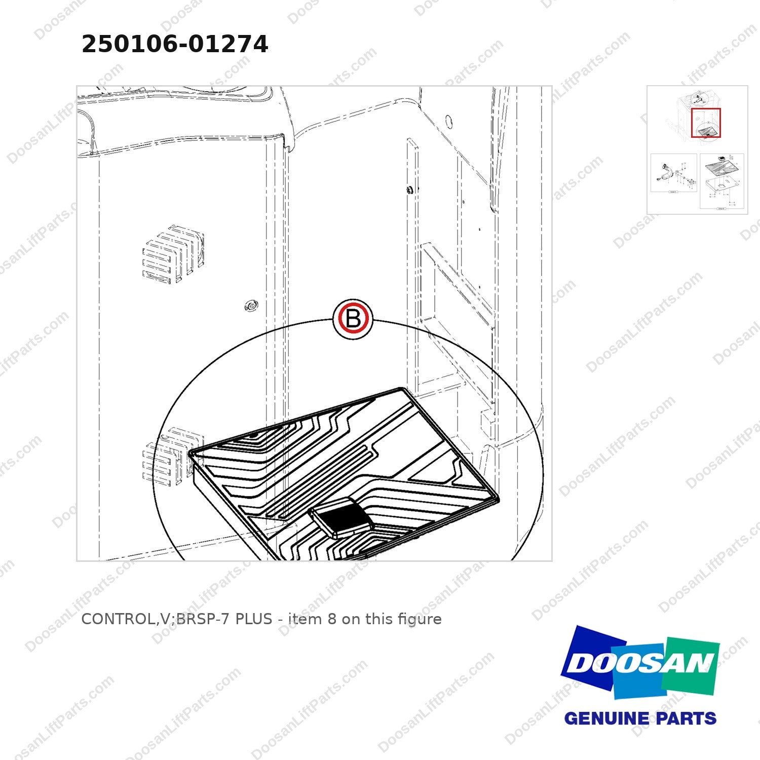 250106-01274 CONTROL,V;BRSP-7 PLUS - parts diagram, item 8 shown - genuine Doosan / Bobcat forklift part