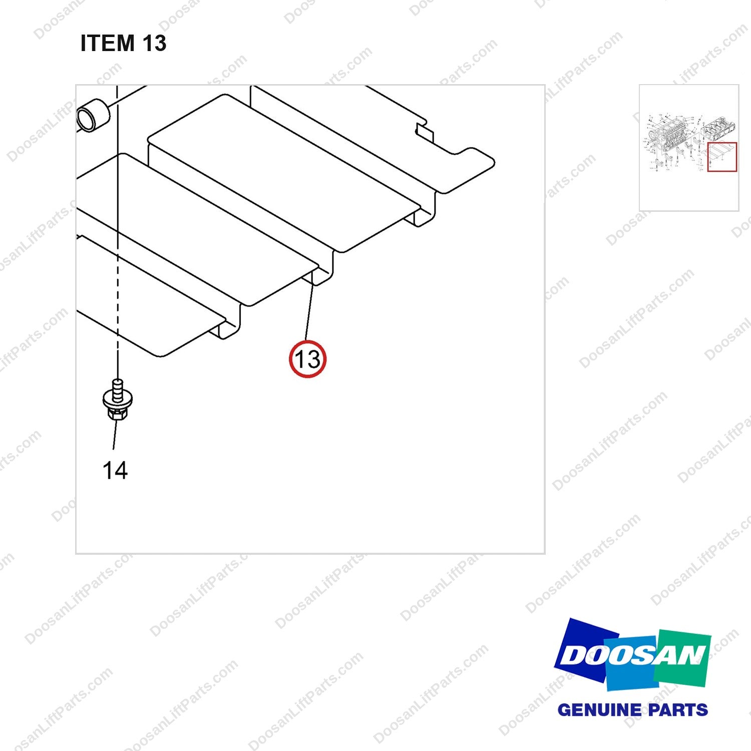 250114-00405 CRANKCASE GP - parts diagram, item 13 shown - genuine Doosan / Bobcat forklift part