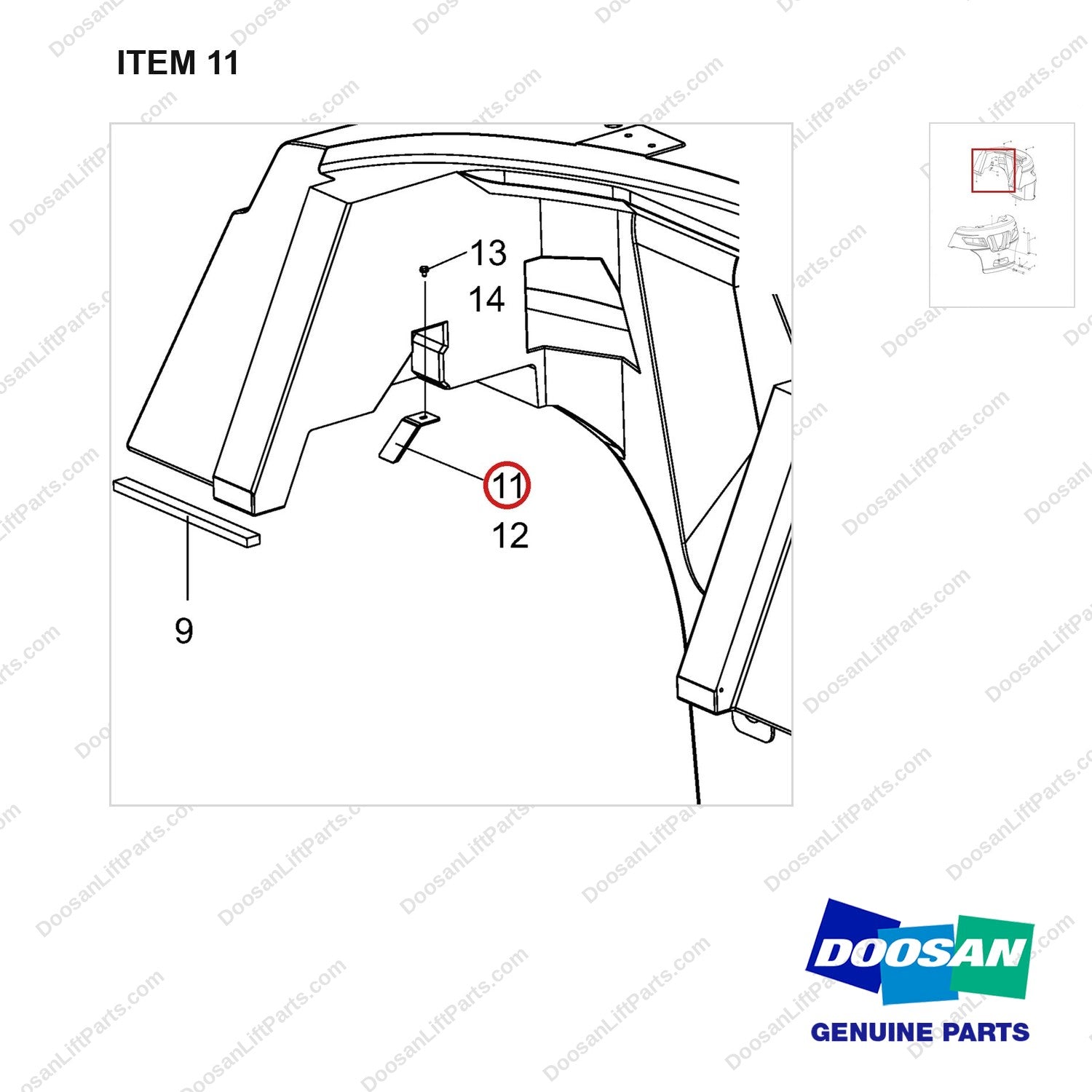 250121-00111 WEIGHT GROUP,COUNTER;6TON - parts diagram, item 11 shown - genuine Doosan / Bobcat forklift part