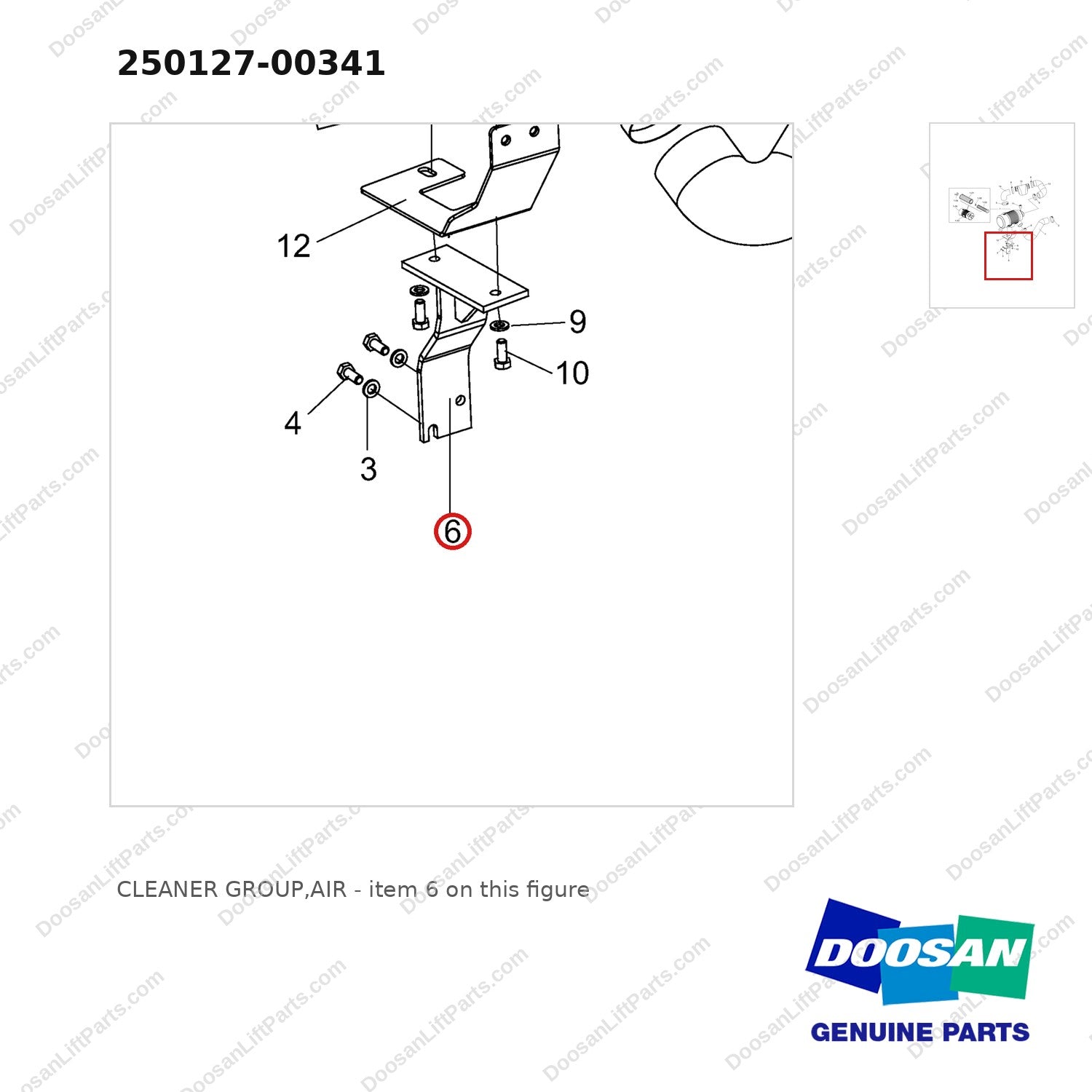 250127-00341 CLEANER GROUP,AIR - parts diagram, item 6 shown - genuine Doosan / Bobcat forklift part