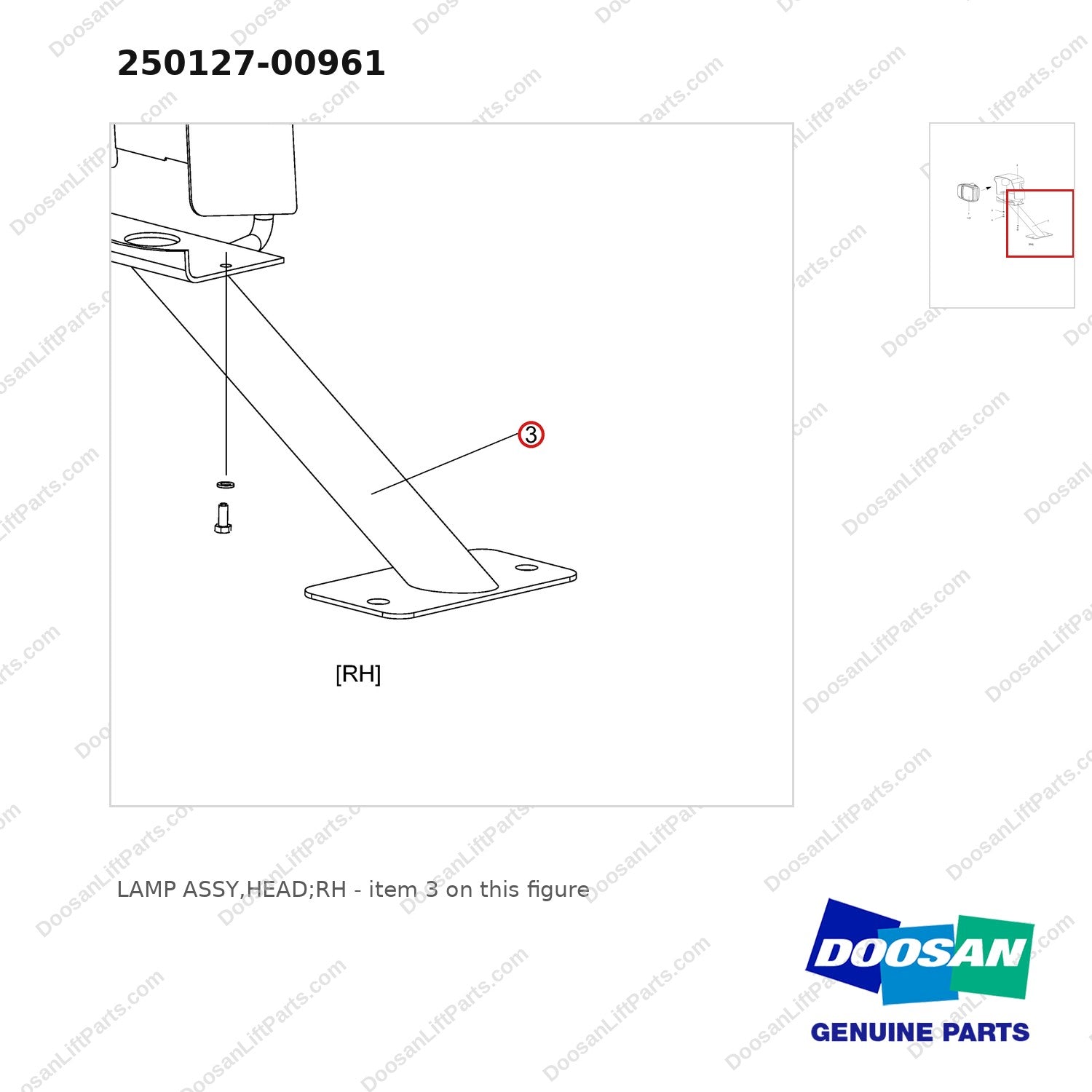 250127-00961 LAMP ASSY,HEAD;RH - parts diagram, item 3 shown - genuine Doosan / Bobcat forklift part