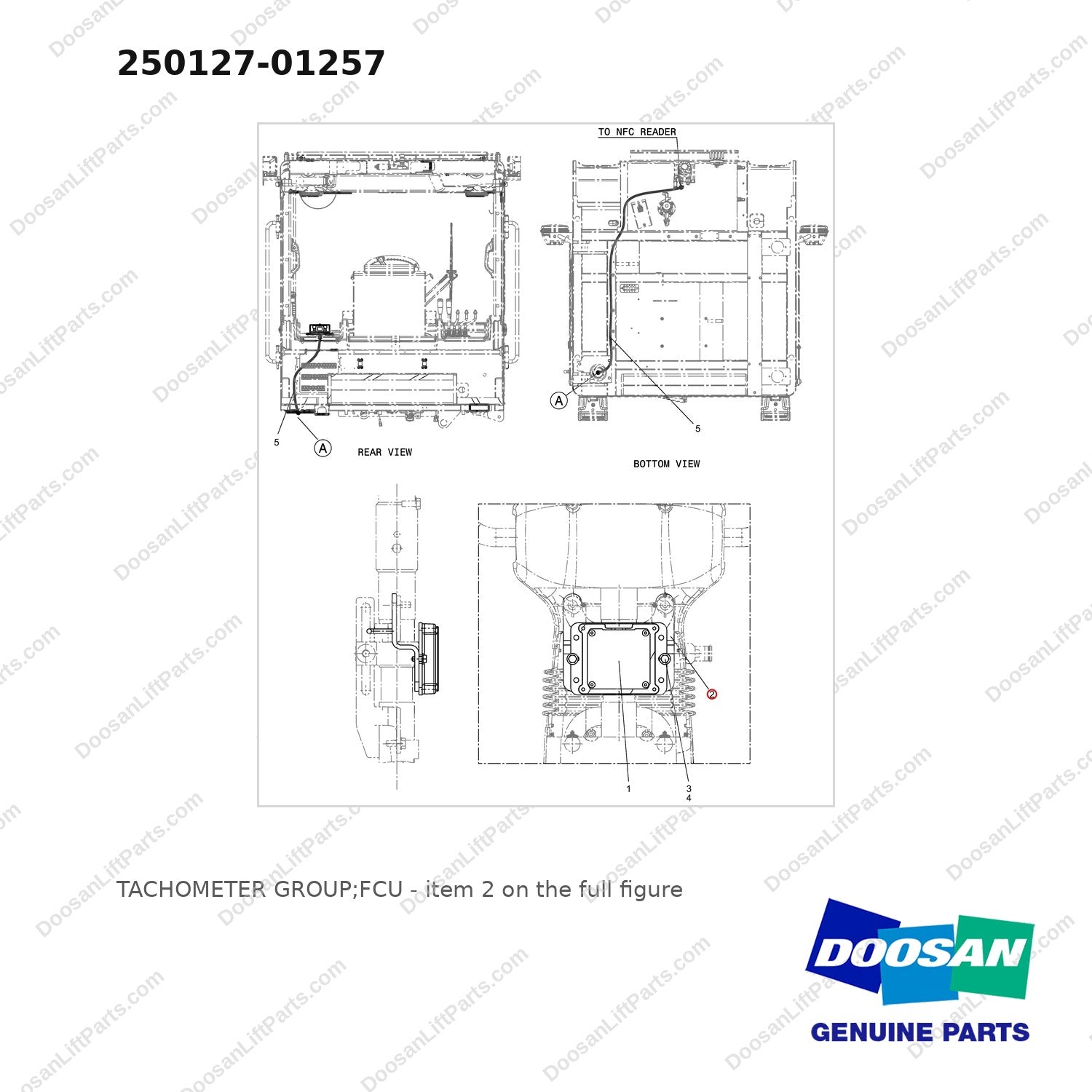 250127-01257 TACHOMETER GROUP;FCU - full parts diagram, item 2 marked - genuine Doosan / Bobcat forklift part