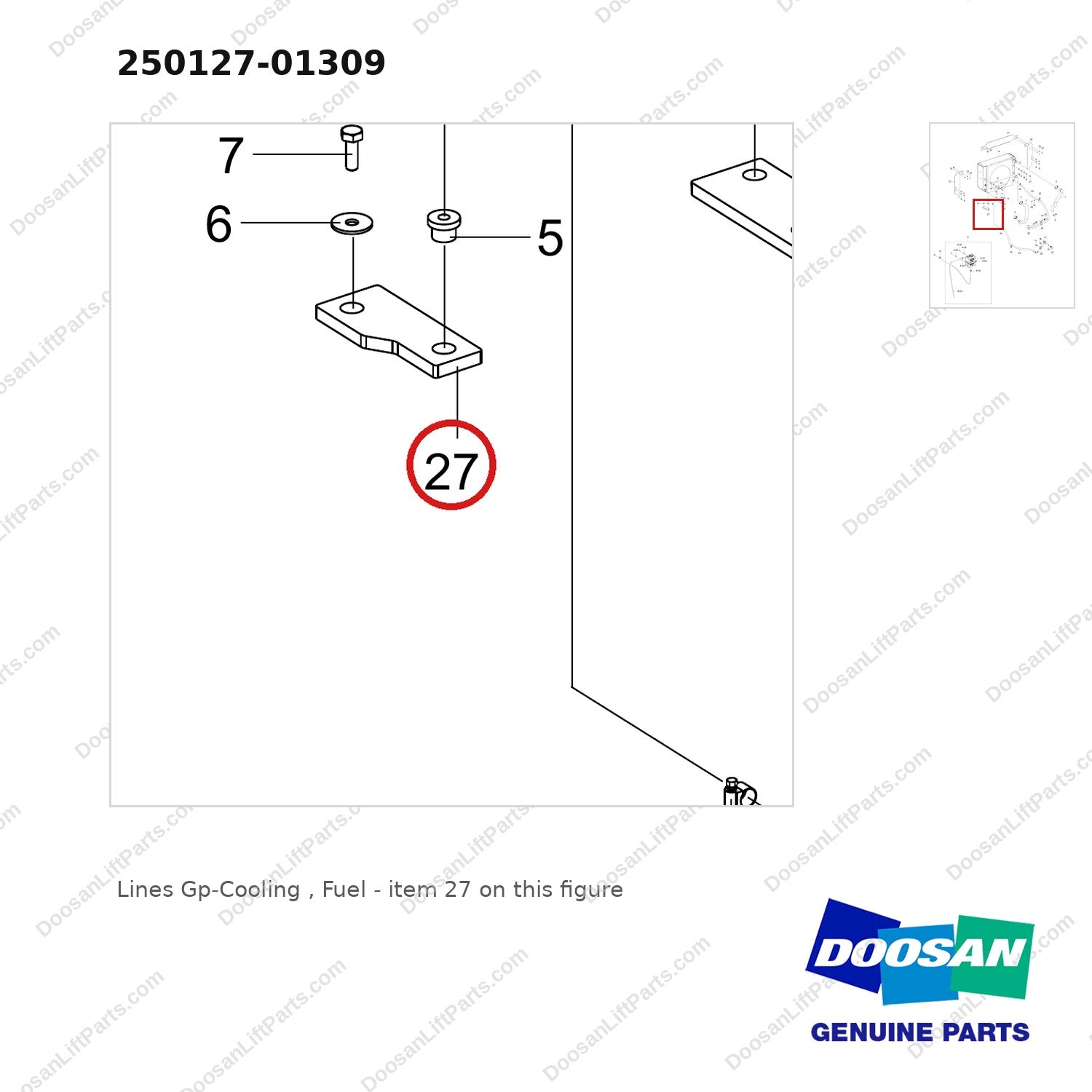 250127-01309 Lines Gp-Cooling , Fuel - parts diagram, item 27 shown - genuine Doosan / Bobcat forklift part