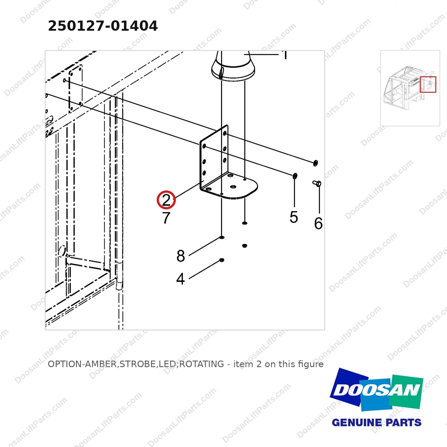 250127-01404 OPTION-AMBER,STROBE,LED;ROTATING - parts diagram, item 2 shown - genuine Doosan / Bobcat forklift part
