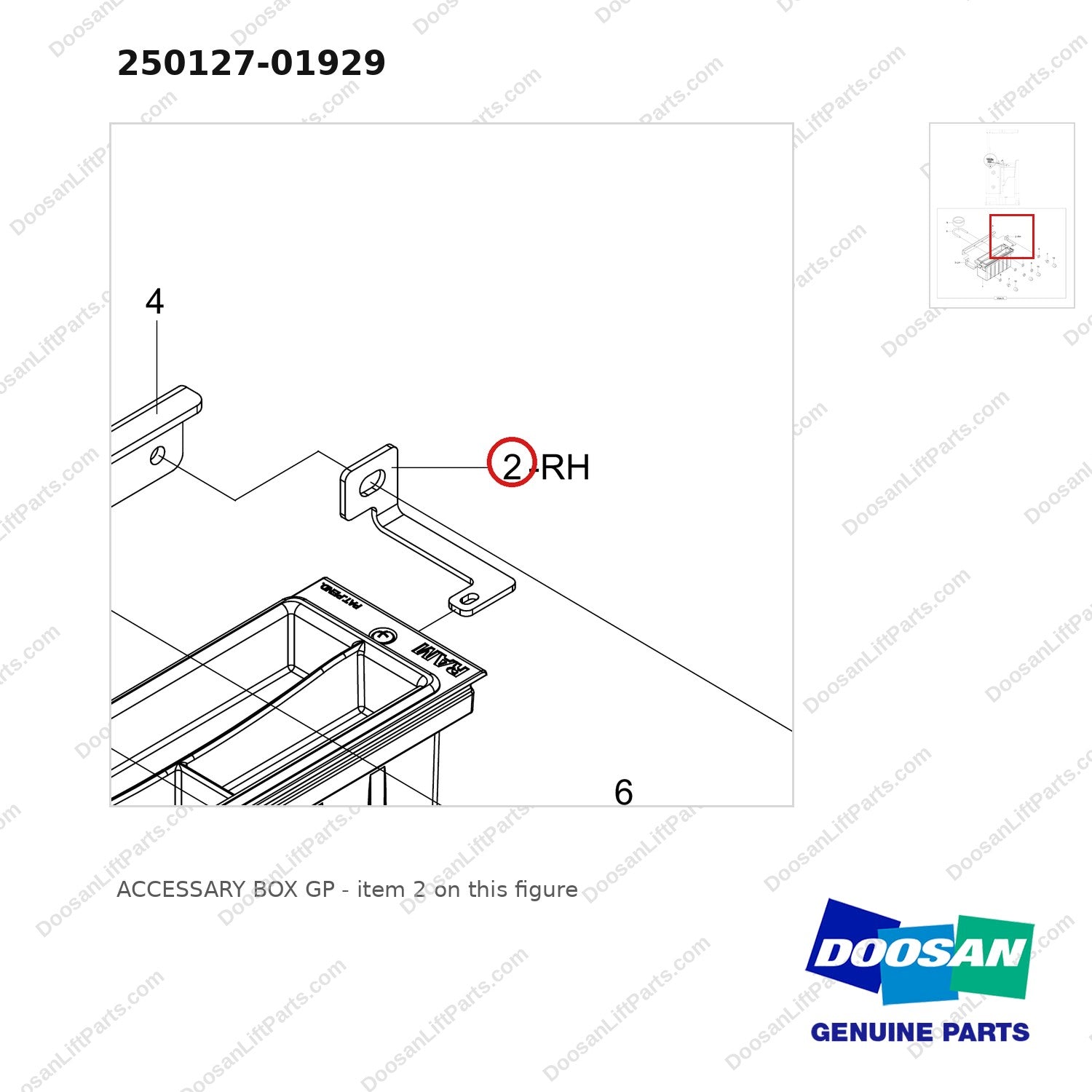 250127-01929 ACCESSARY BOX GP - parts diagram, item 2 shown - genuine Doosan / Bobcat forklift part