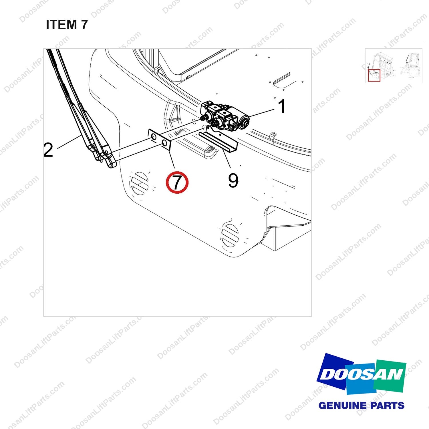 250127-02103 MOUNT GROUP;WIPER,DV180S - parts diagram, item 7 shown - genuine Doosan / Bobcat forklift part