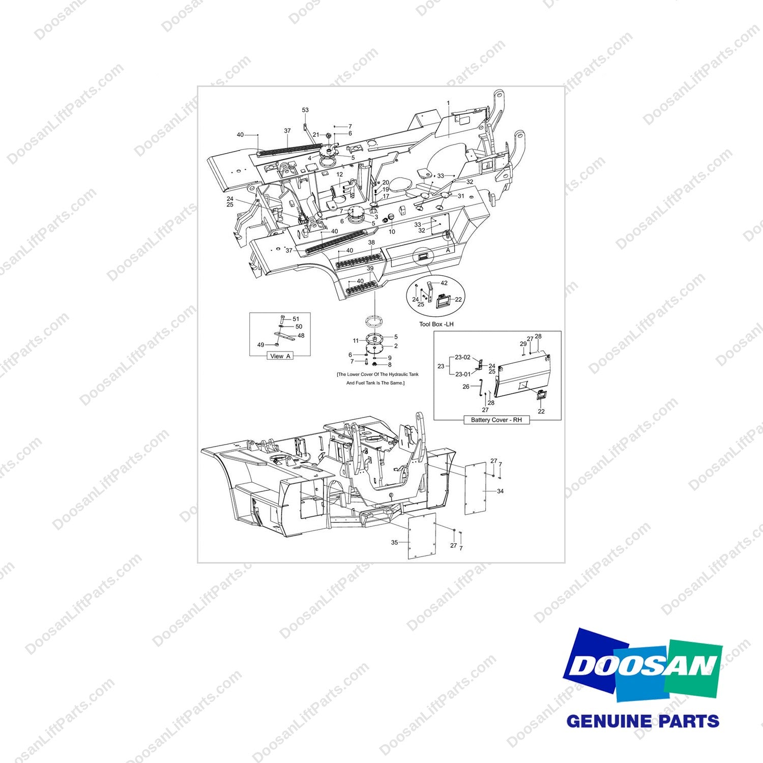 250128-00131 FRAME GROUP;D110/130, ODB - full parts diagram - genuine Doosan / Bobcat forklift part