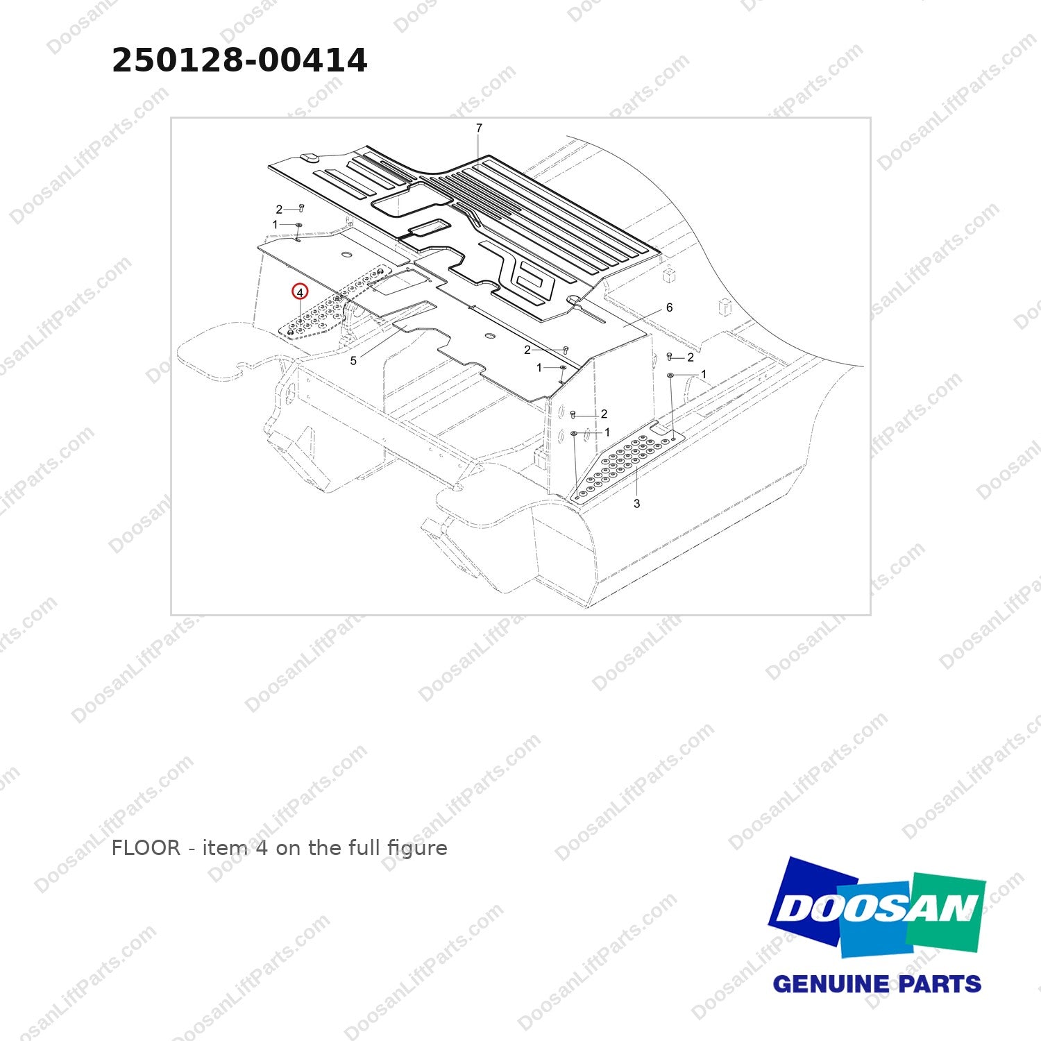250128-00414 FLOOR - full parts diagram, item 4 marked - genuine Doosan / Bobcat forklift part