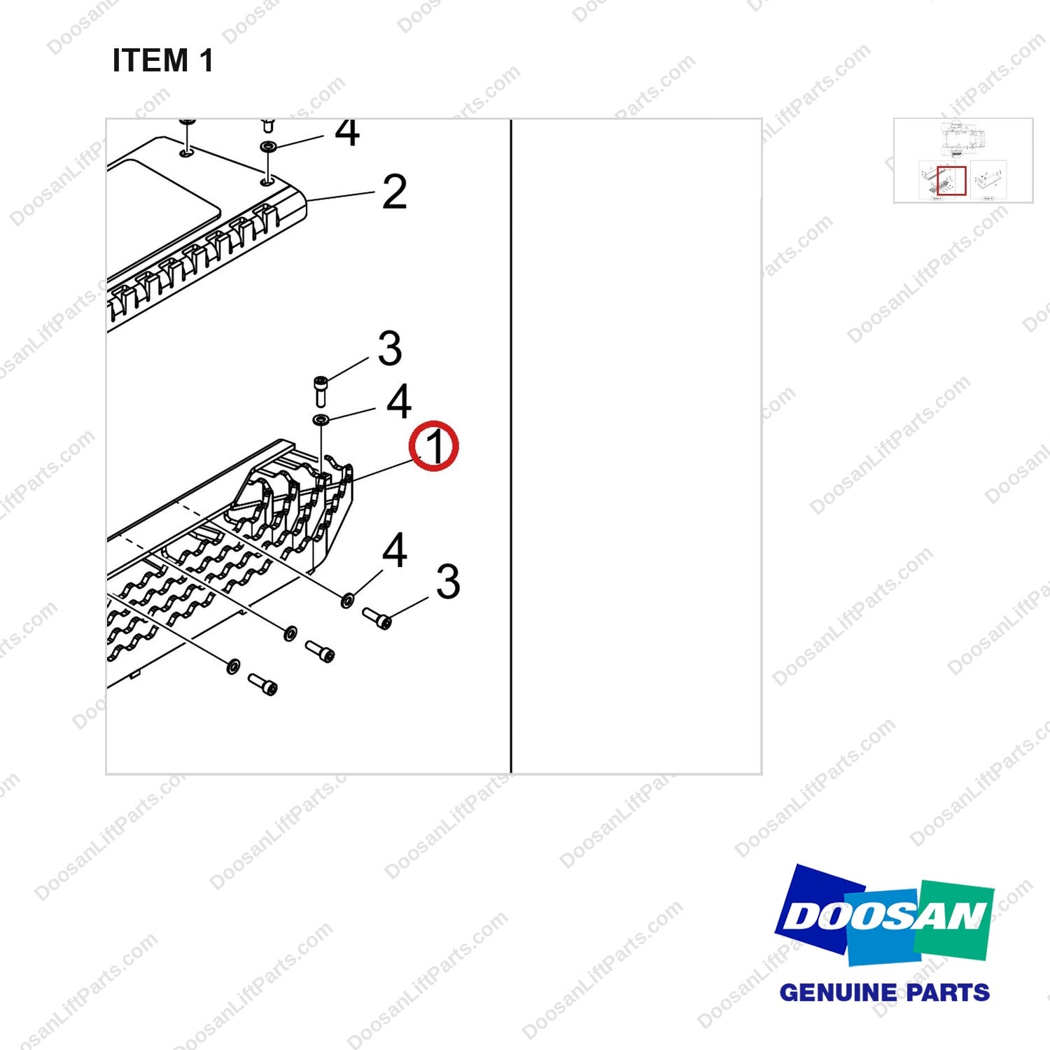 250128-00670 STEP PLATE GP;DOOSAN,W/ AIR COMPRESSOR - parts diagram, item 1 shown - genuine Doosan / Bobcat forklift part