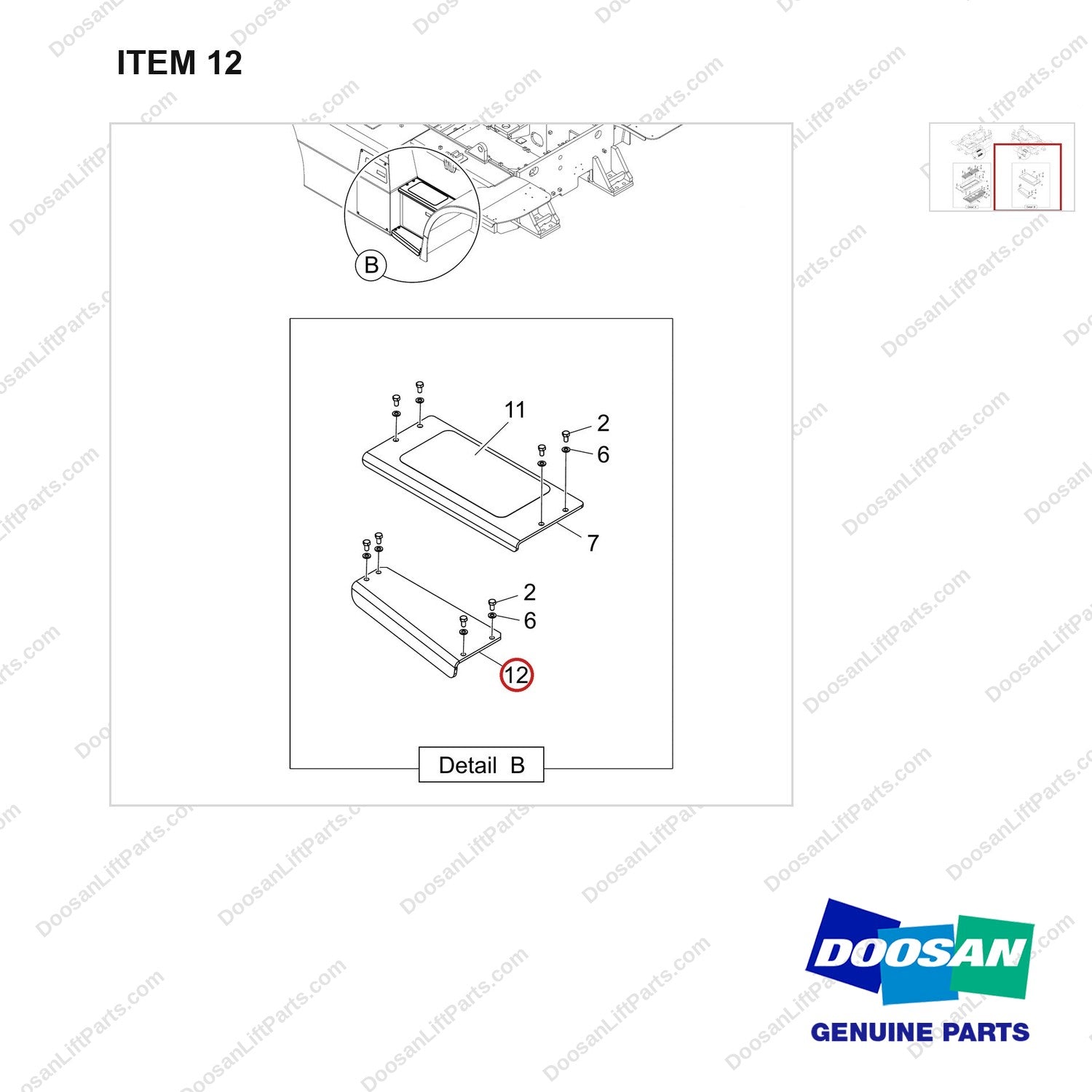 250128-00844 STEP PLATE GP;D80/90S-9 - parts diagram, item 12 shown - genuine Doosan / Bobcat forklift part