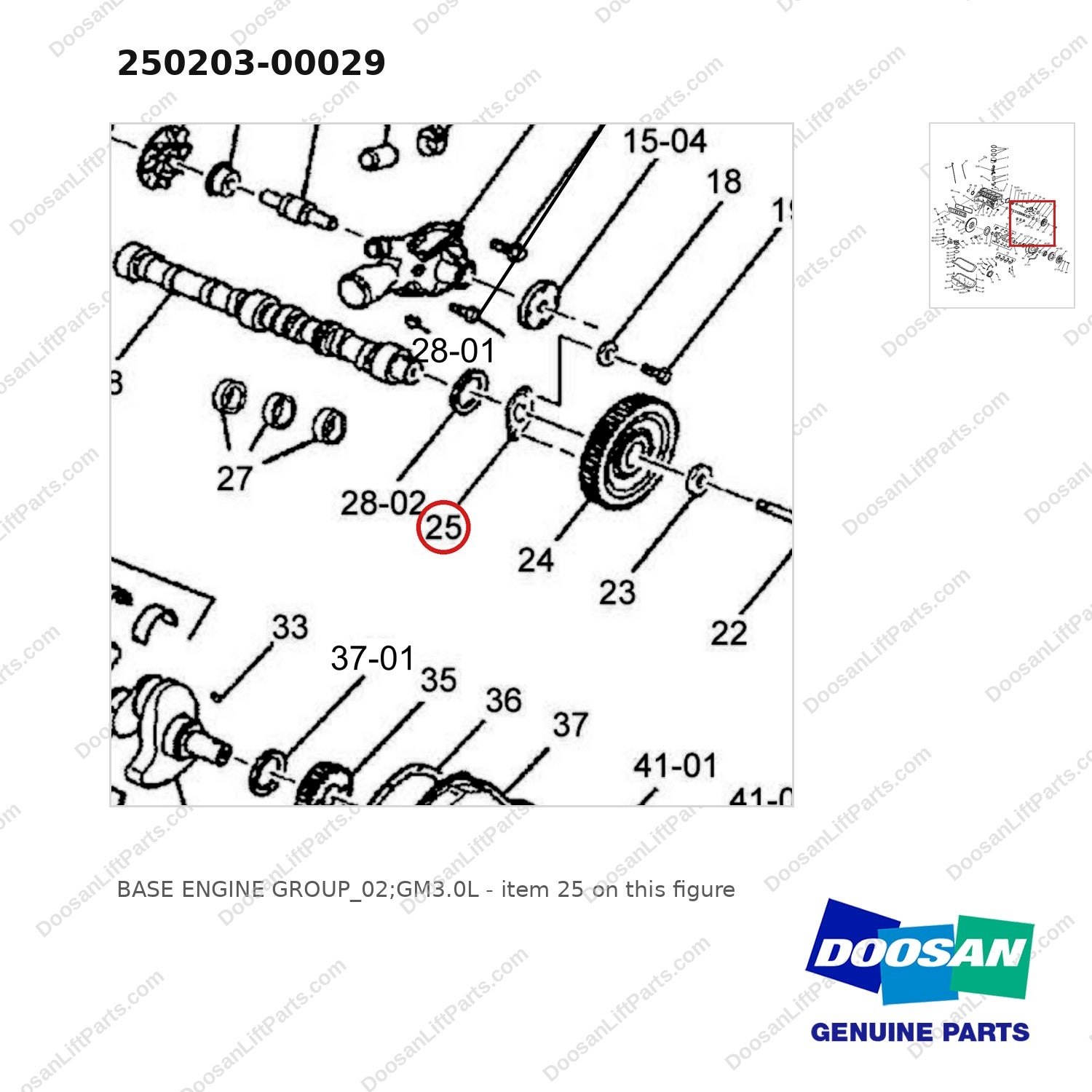 250203-00029 BASE ENGINE GROUP_02;GM3.0L - parts diagram, item 25 shown - genuine Doosan / Bobcat forklift part