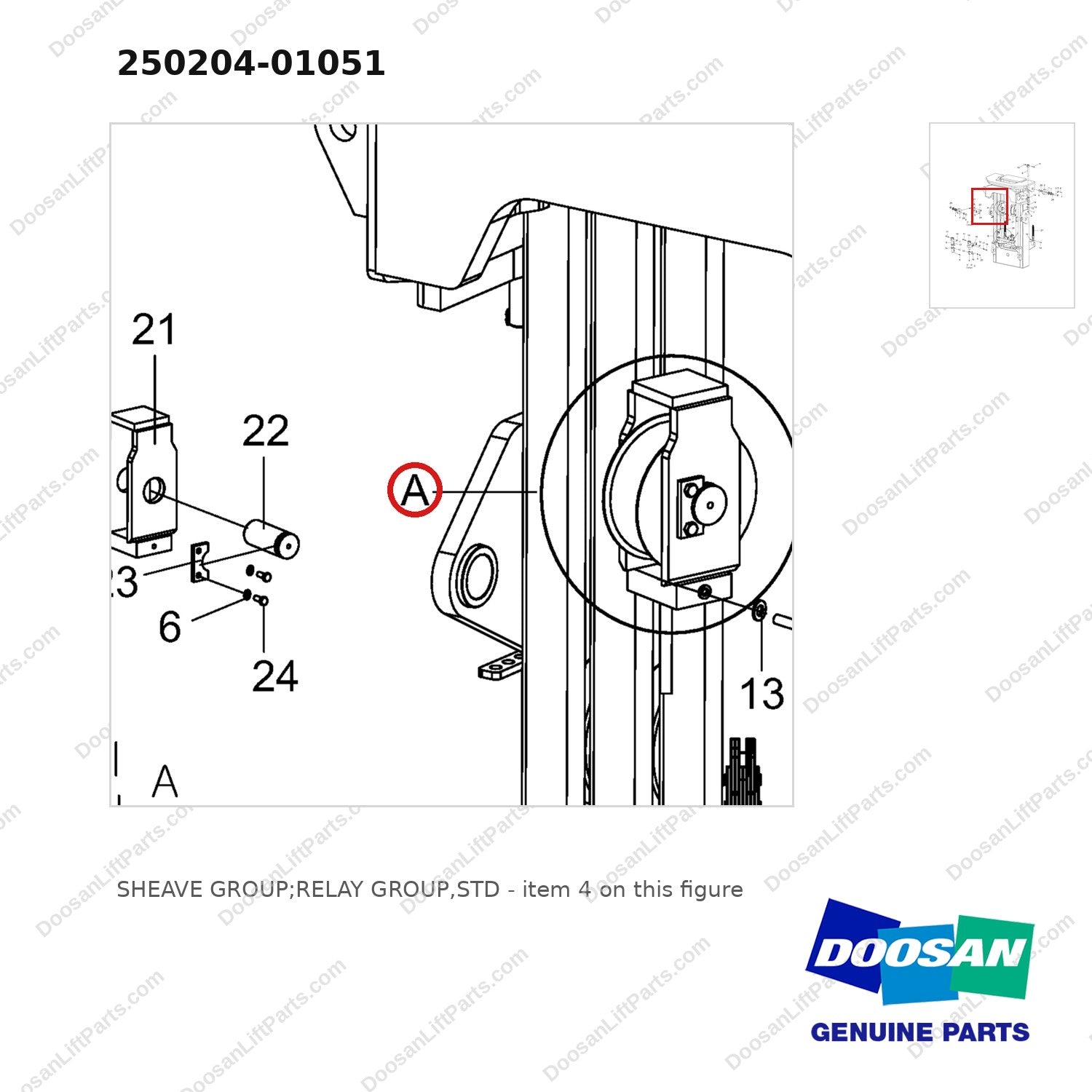 250204-01051 SHEAVE GROUP;RELAY GROUP,STD - parts diagram, item 4 shown - genuine Doosan / Bobcat forklift part