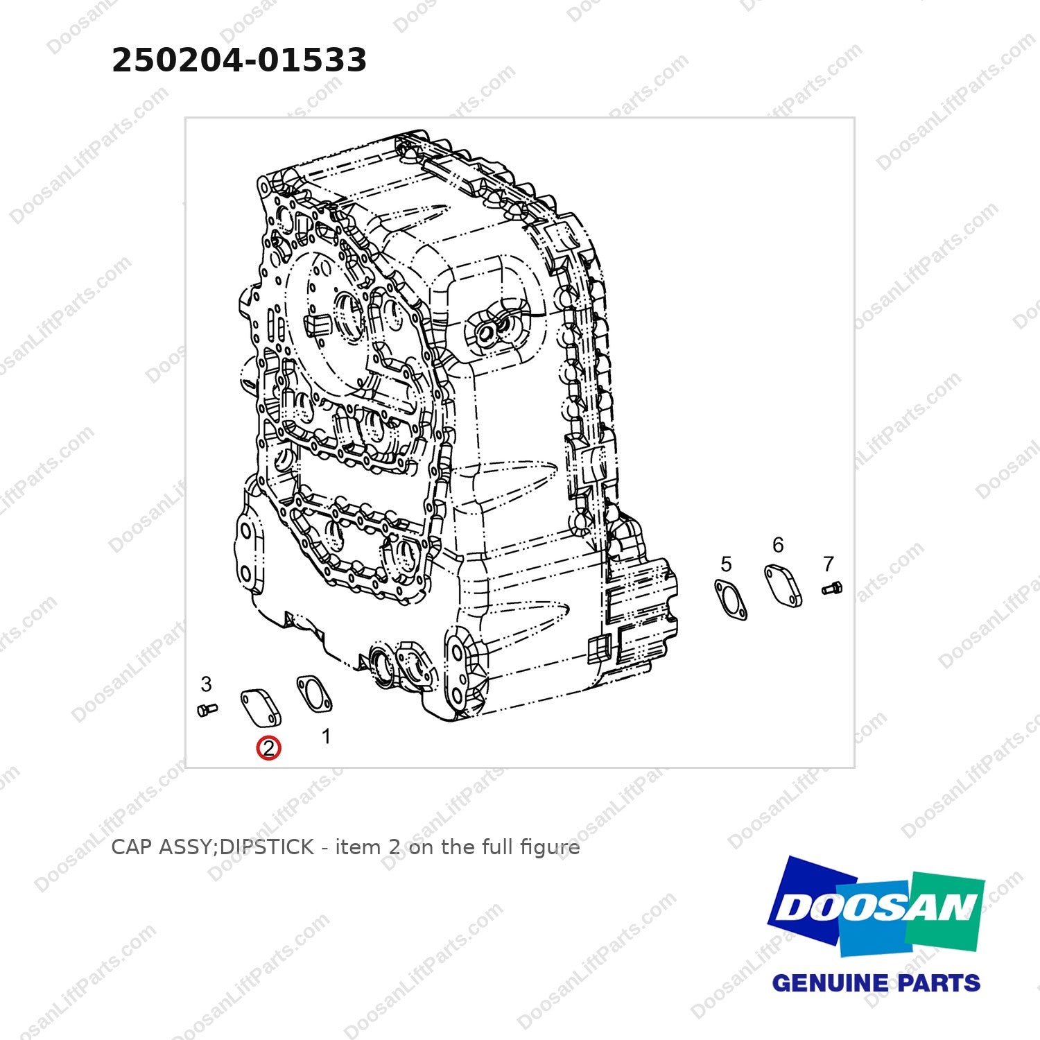 250204-01533 CAP ASSY;DIPSTICK - full parts diagram, item 2 marked - genuine Doosan / Bobcat forklift part