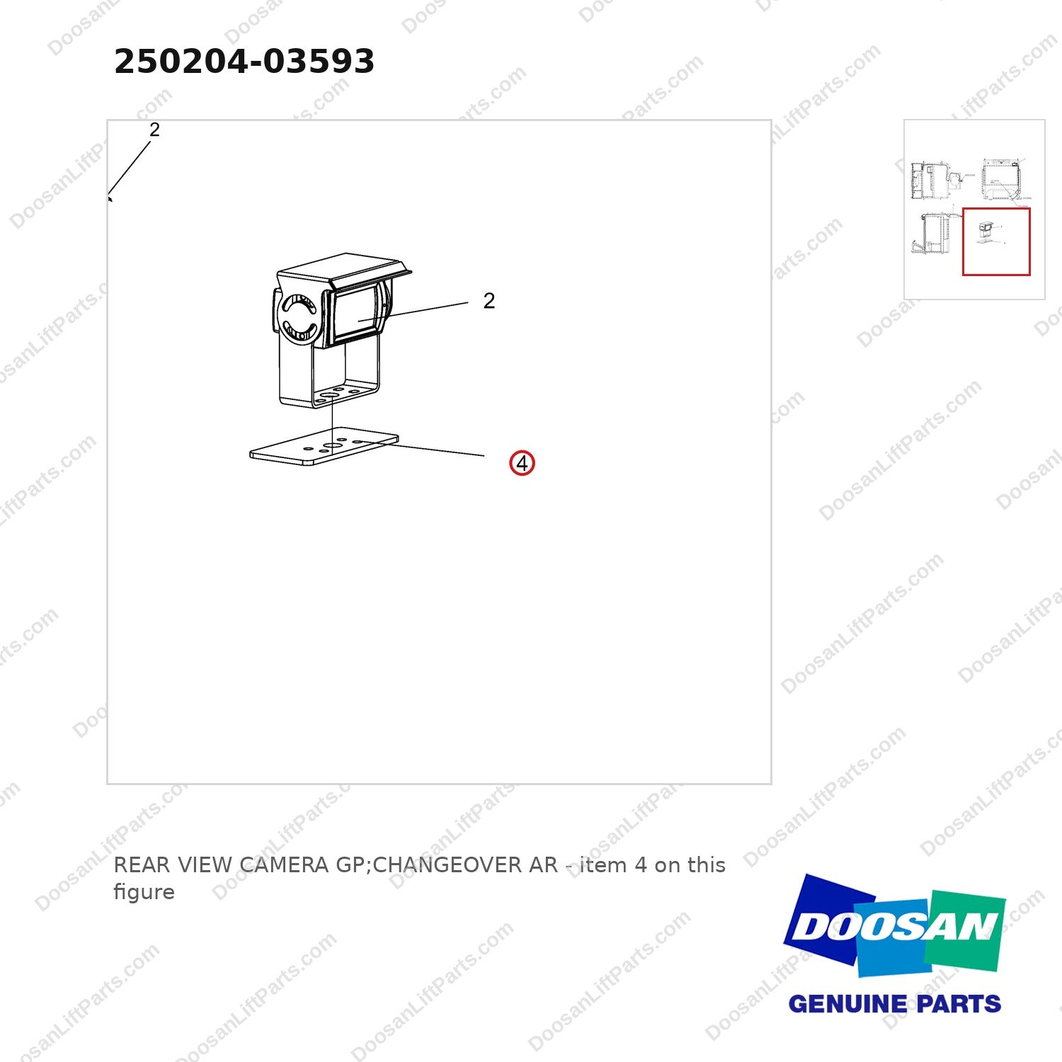 250204-03593 REAR VIEW CAMERA GP;CHANGEOVER AR - parts diagram, item 4 shown - genuine Doosan / Bobcat forklift part