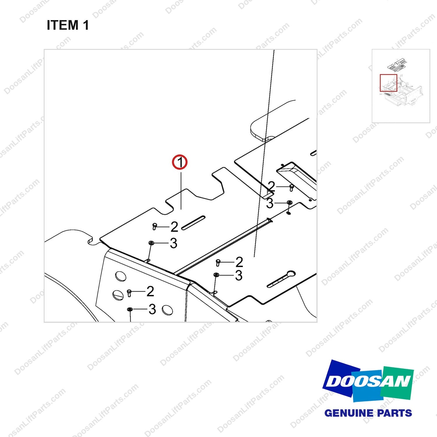 250204-04961 Floor Plate Gp - parts diagram, item 1 shown - genuine Doosan / Bobcat forklift part