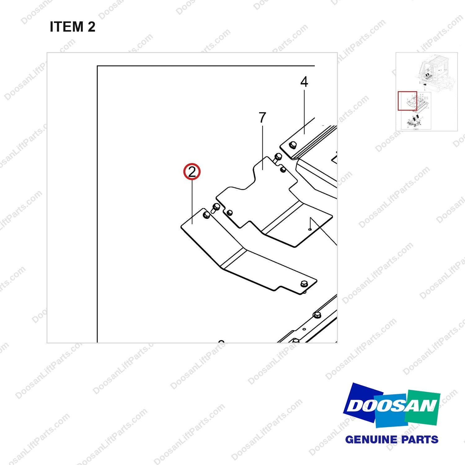 250204-06215 PLATE ASSY,FLOOR;T4,74KW,NEW OPC - parts diagram, item 2 shown - genuine Doosan / Bobcat forklift part
