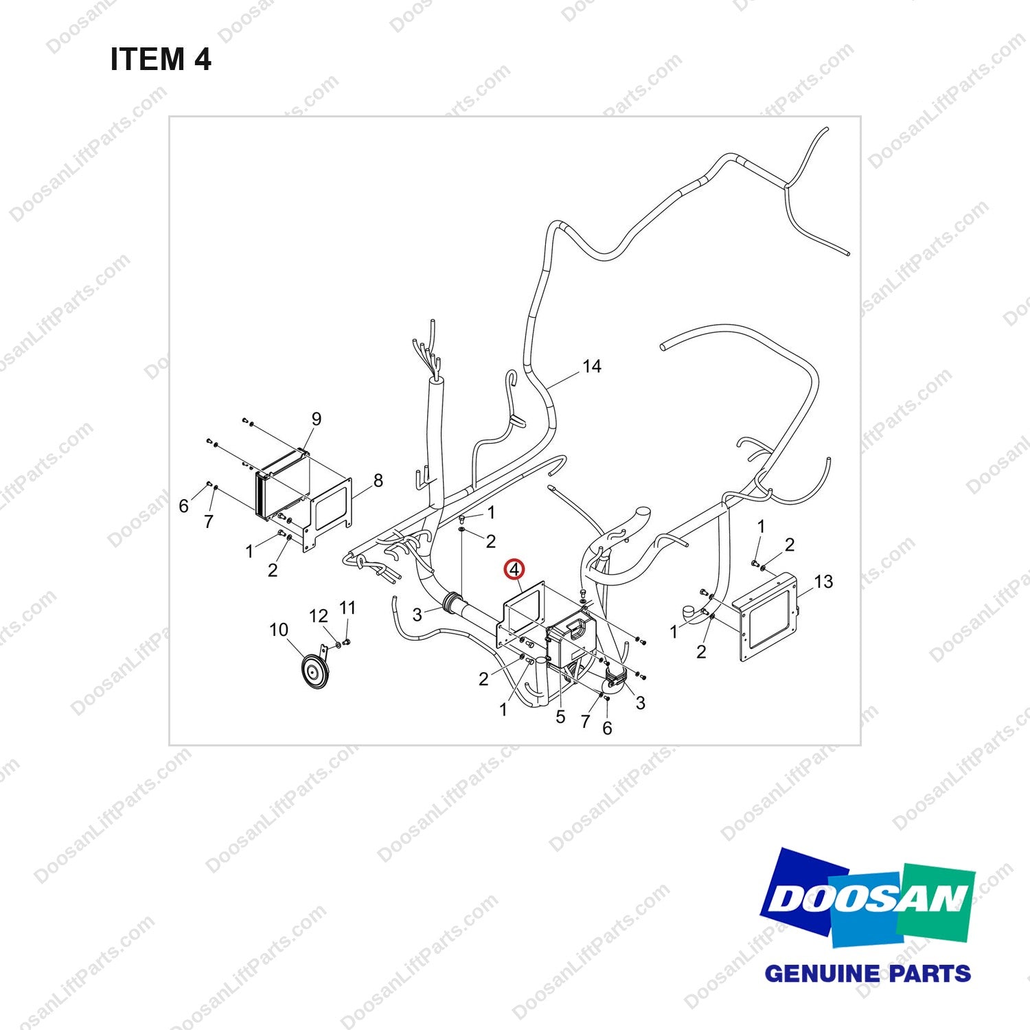 250204-08957 CHASSIS HARNESS GROUP;INFOLINK, FS - full parts diagram, item 4 marked - genuine Doosan / Bobcat forklift part