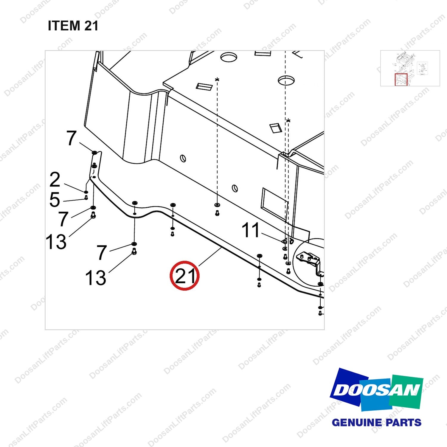 250204-09627 HOOD ASSY;4T FINGERTIP - parts diagram, item 21 shown - genuine Doosan / Bobcat forklift part