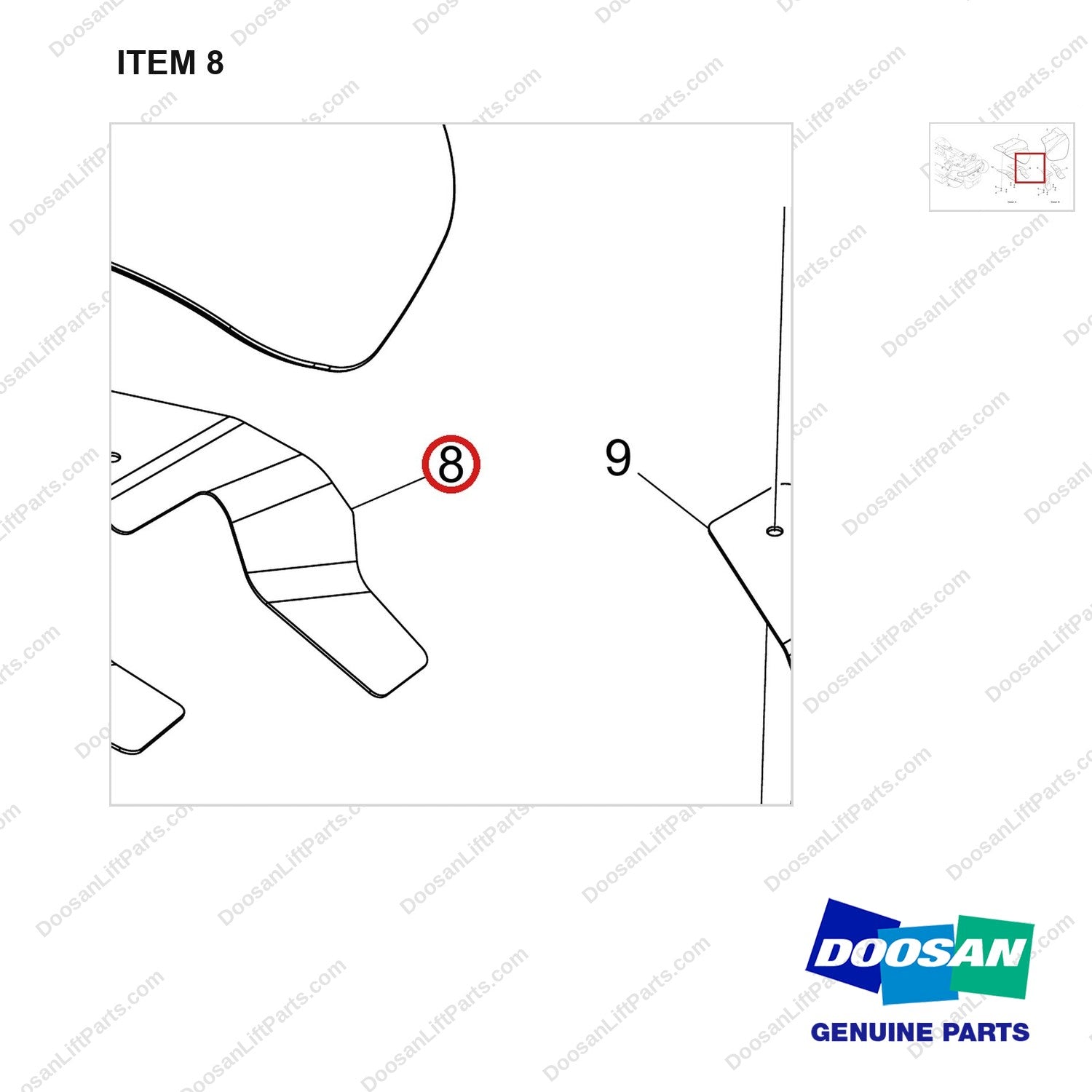 250204-14564 MUDGUARD GROUP - parts diagram, item 8 shown - genuine Doosan / Bobcat forklift part