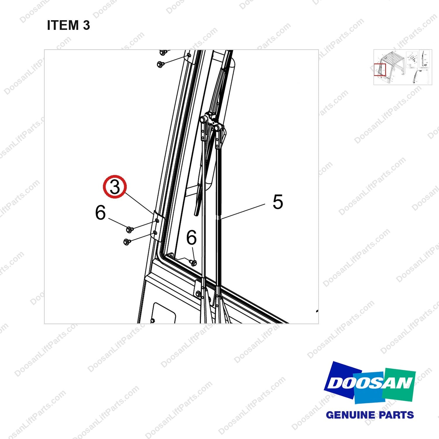 250204-15388 CABIN GROUP,MODULAR;FRONT - parts diagram, item 3 shown - genuine Doosan / Bobcat forklift part