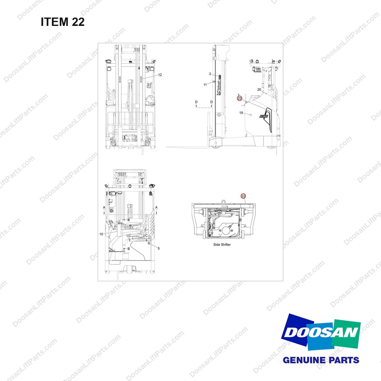 250204-15752 CHART,LOCATION;BR14/BR25,BOBCAT - full parts diagram, item 22 marked - genuine Doosan / Bobcat forklift part
