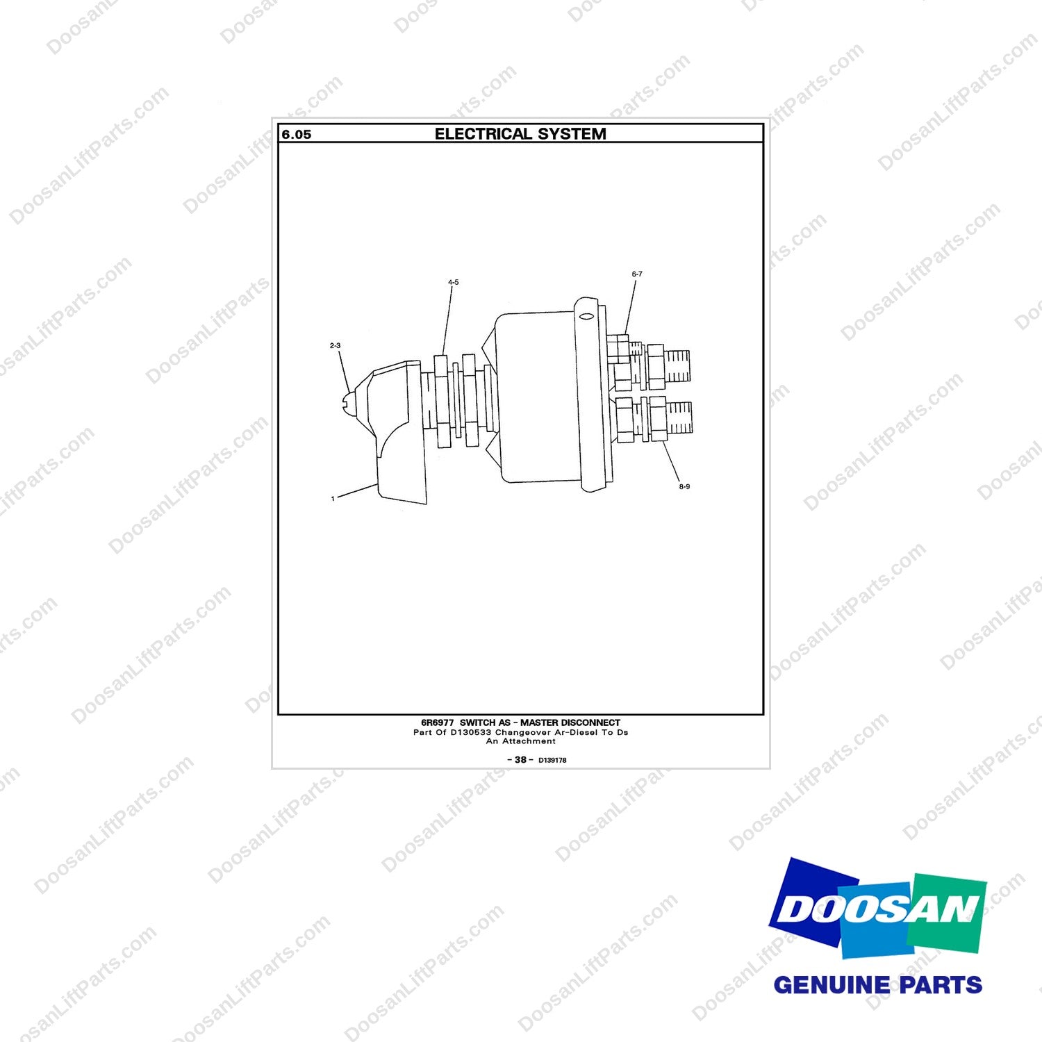 2H3922 SWITCH AS-MASTER DISCONNECT - full parts diagram - genuine Doosan / Bobcat forklift part