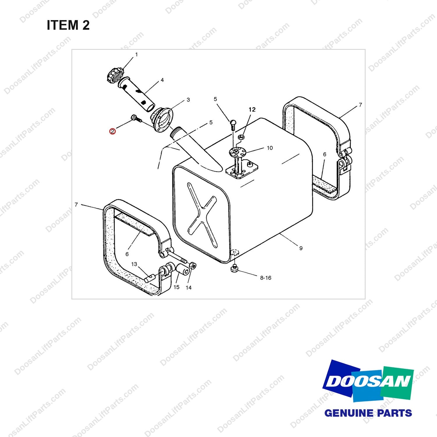 2P4337 TANK GP-FUEL - full parts diagram, item 2 marked - genuine Doosan / Bobcat forklift part