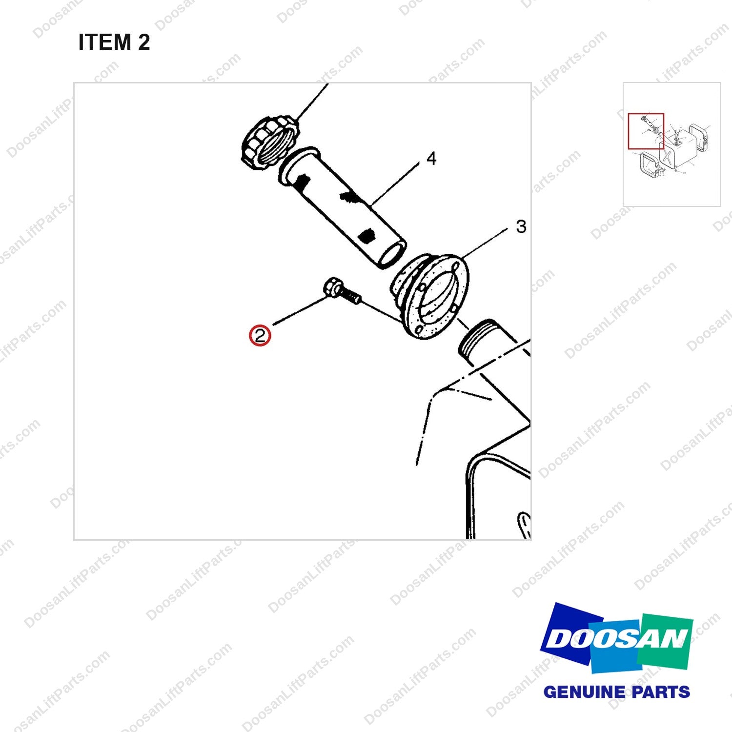 2P4337 TANK GP-FUEL - parts diagram, item 2 shown - genuine Doosan / Bobcat forklift part