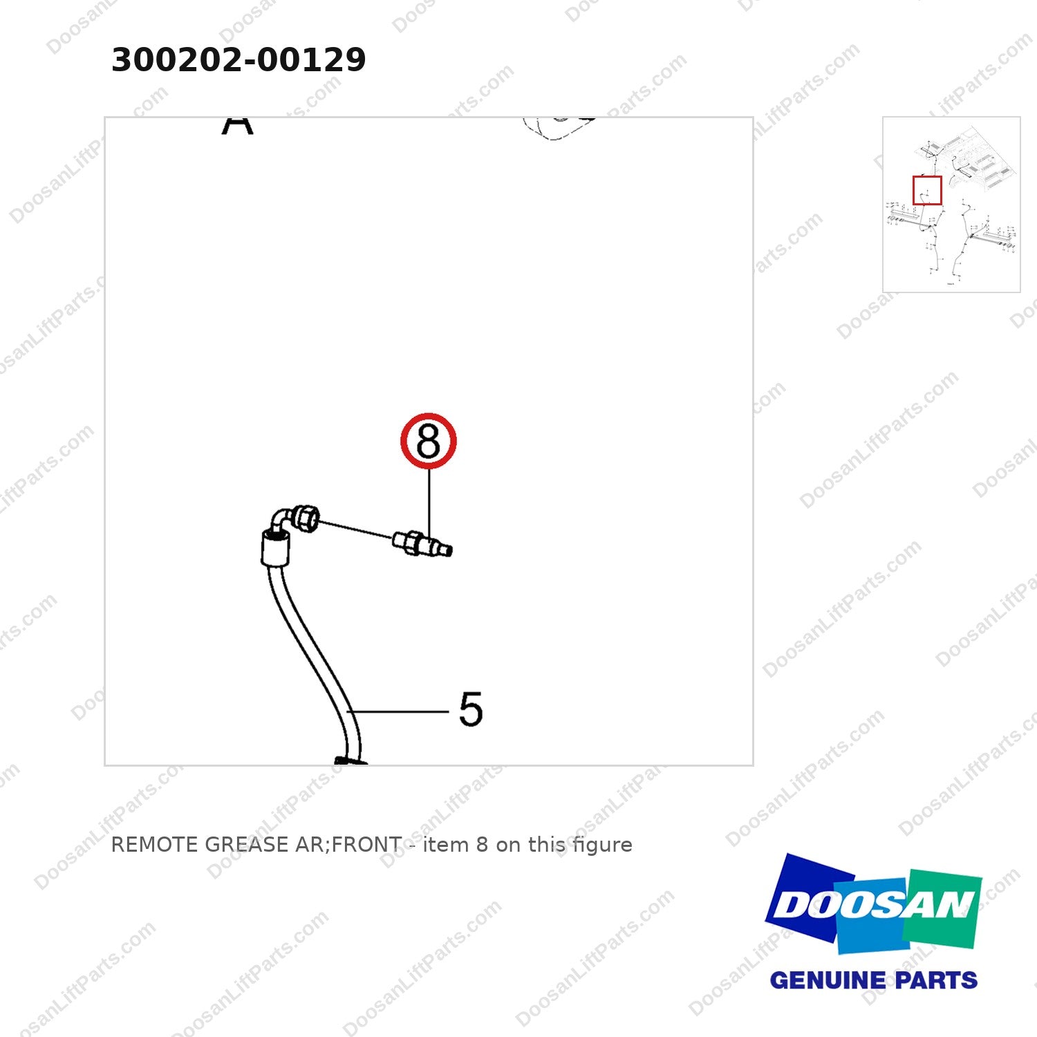 300202-00129 REMOTE GREASE AR;FRONT - parts diagram, item 8 shown - genuine Doosan / Bobcat forklift part