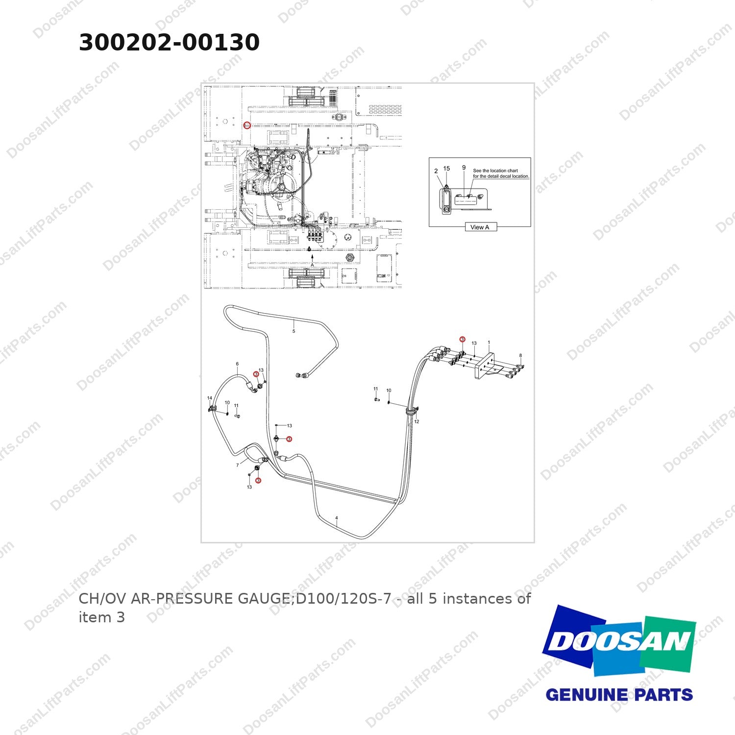 300202-00130 CH/OV AR-PRESSURE GAUGE;D100/120S-7 - full parts diagram, item 3 marked - genuine Doosan / Bobcat forklift part