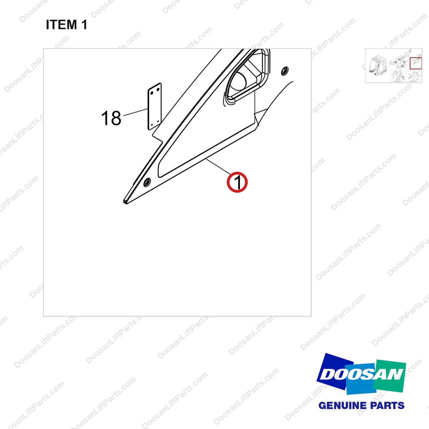 300427-02562 CH/OV AR-CABIN GROUP,BOBCAT - parts diagram, item 1 shown - genuine Doosan / Bobcat forklift part