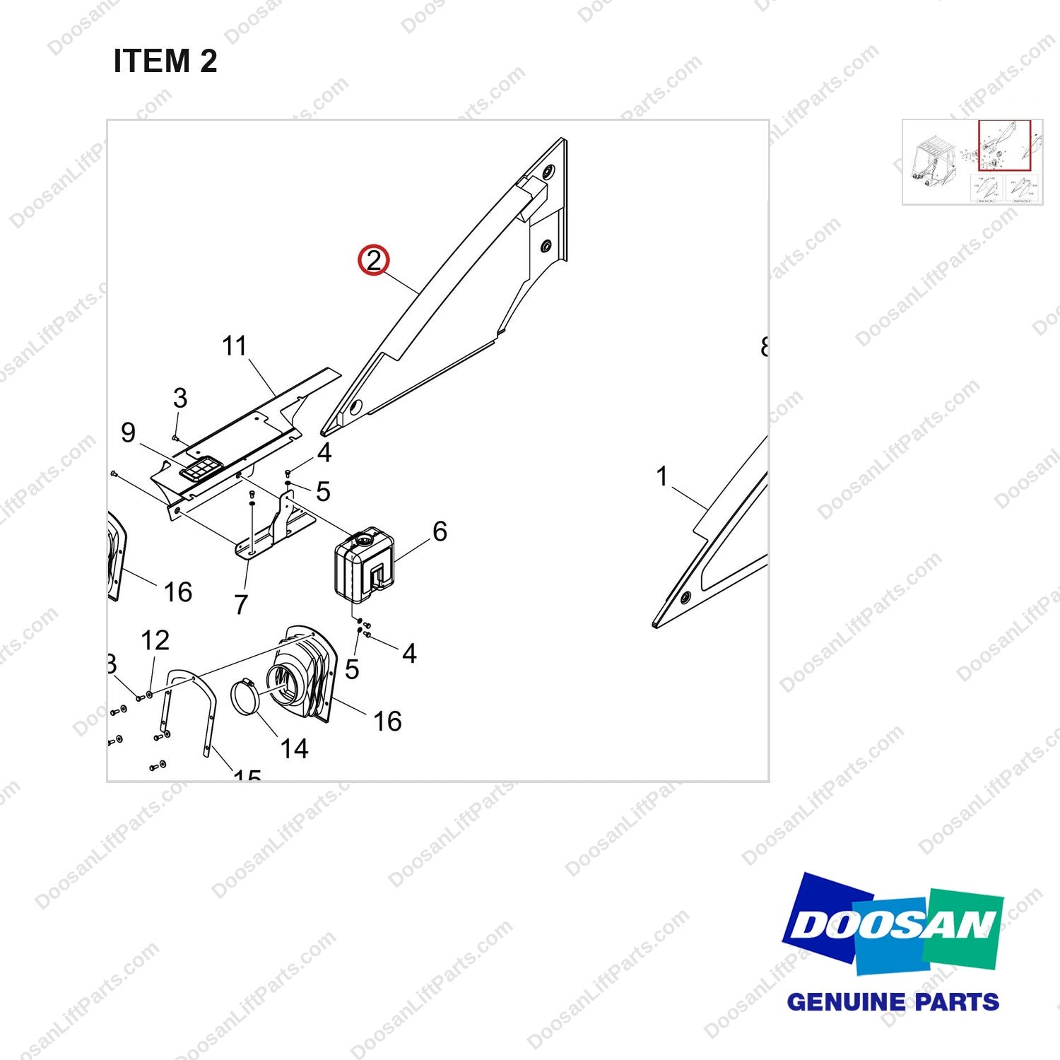 300427-02564 CH/OV AR-CABIN GROUP;LP,BOBCAT - parts diagram, item 2 shown - genuine Doosan / Bobcat forklift part