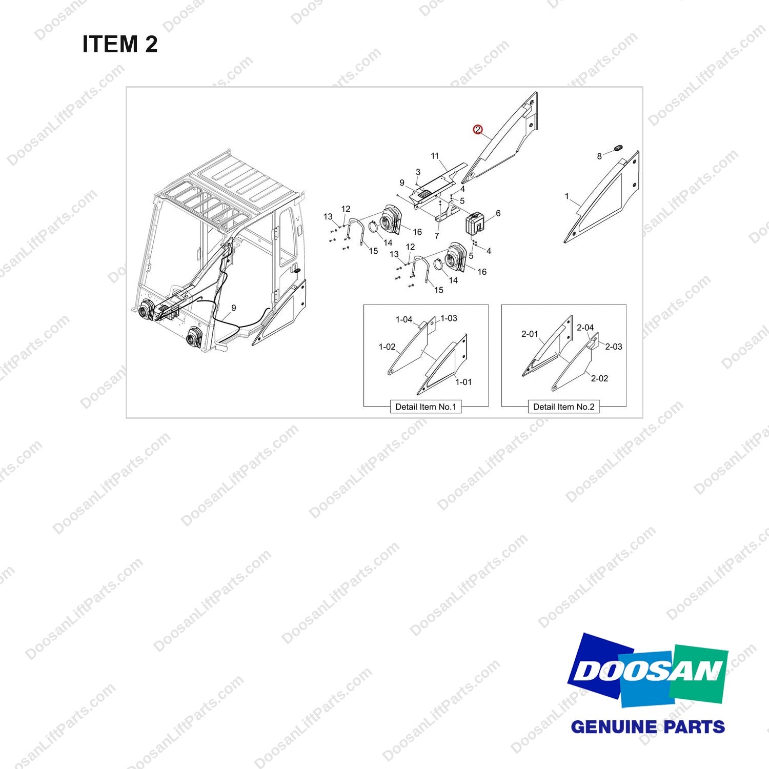 300427-02564 CH/OV AR-CABIN GROUP;LP,BOBCAT - full parts diagram, item 2 marked - genuine Doosan / Bobcat forklift part