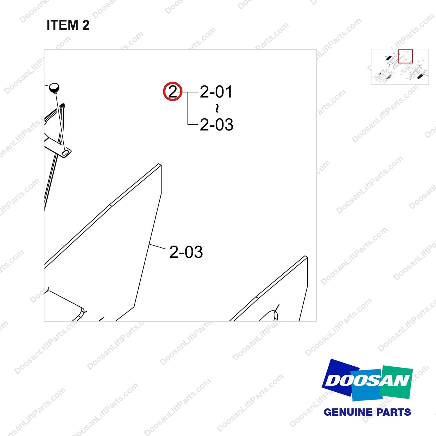 300427-02601 SIDE PANEL GP;VENTED FUEL CABIN,BOBCAT - parts diagram, item 2 shown - genuine Doosan / Bobcat forklift part