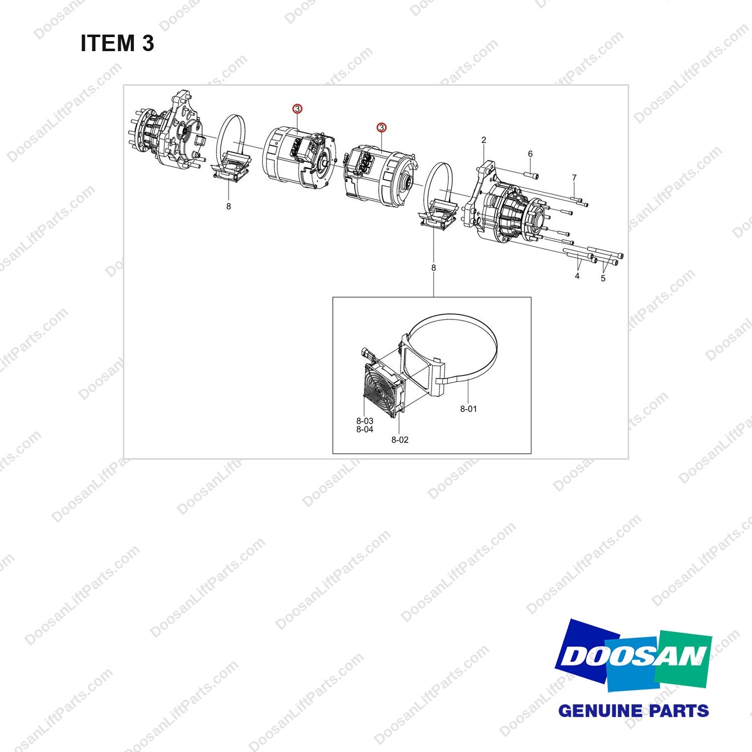 300503-00214 AXLE GROUP,DRIVE - full parts diagram, item 3 marked - genuine Doosan / Bobcat forklift part