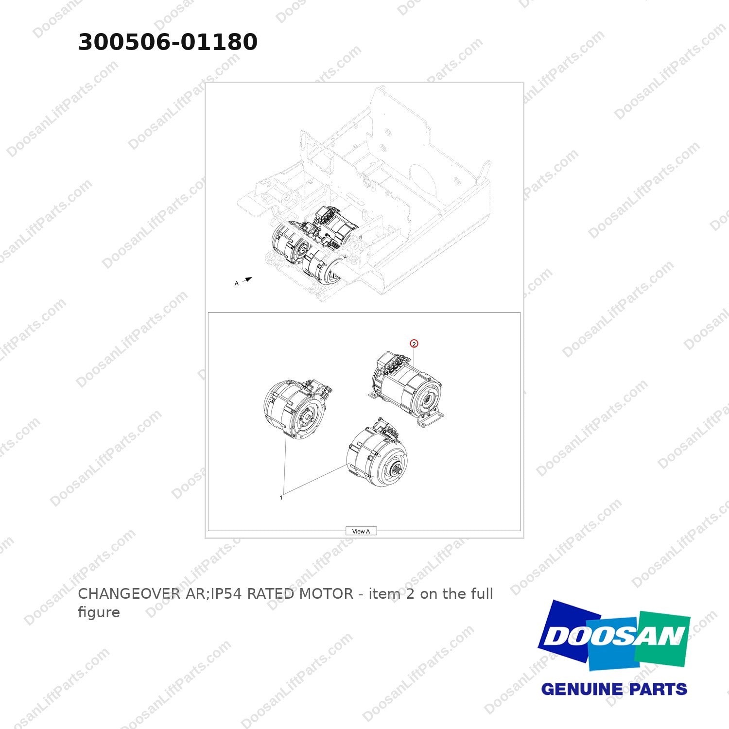 300506-01180 CHANGEOVER AR;IP54 RATED MOTOR - full parts diagram, item 2 marked - genuine Doosan / Bobcat forklift part