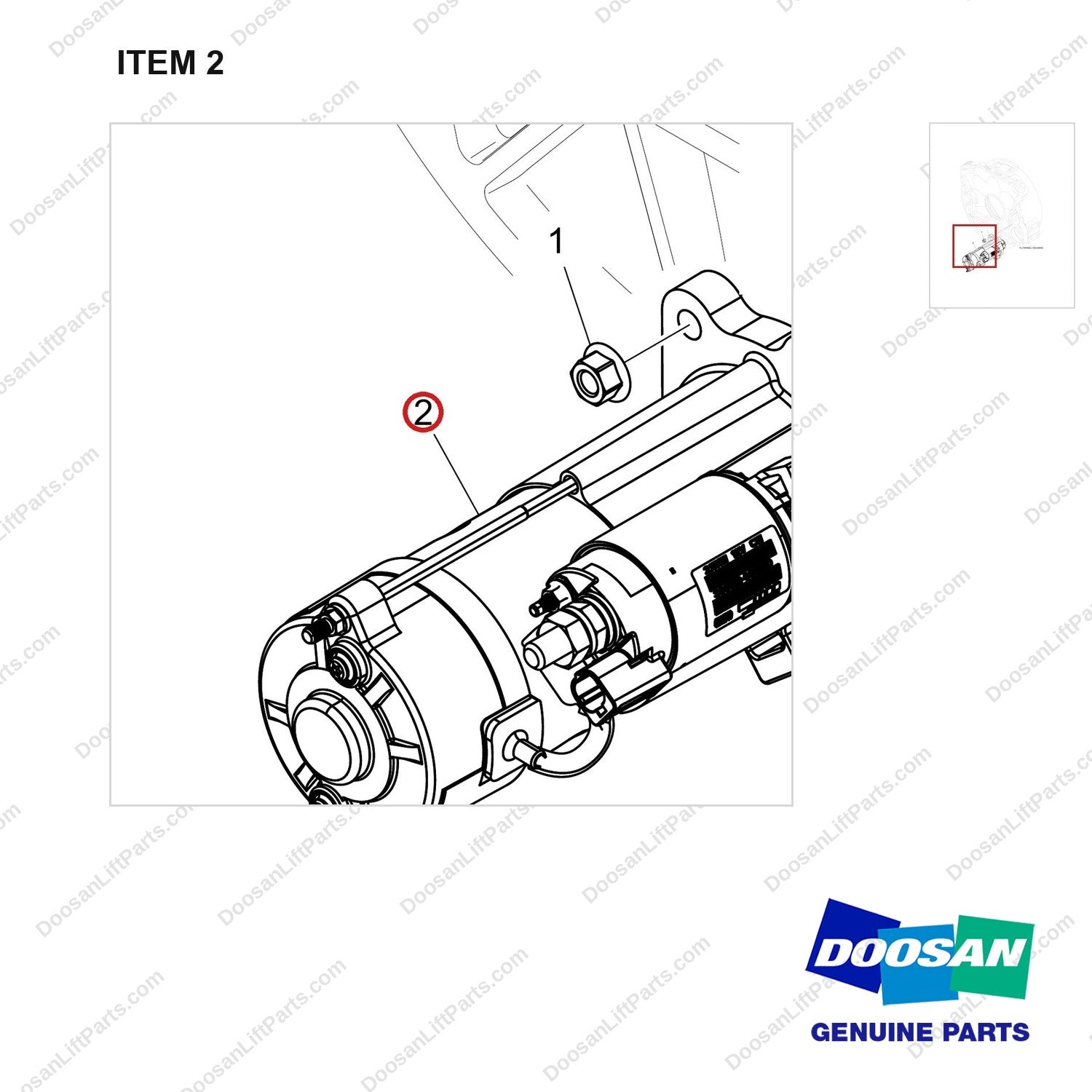 300516-00132D STARTER ASSY;DN03,7/9TON - parts diagram, item 2 shown - genuine Doosan / Bobcat forklift part