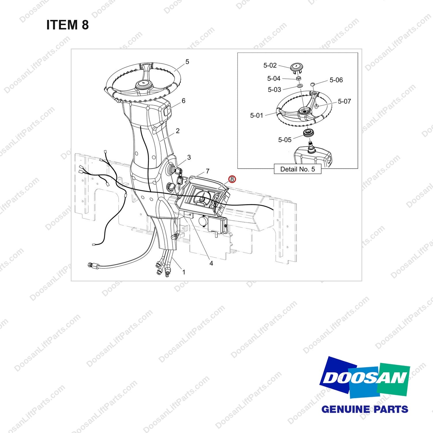 300605-00413 FCU GROUP;PSI,DF - full parts diagram, item 8 marked - genuine Doosan / Bobcat forklift part