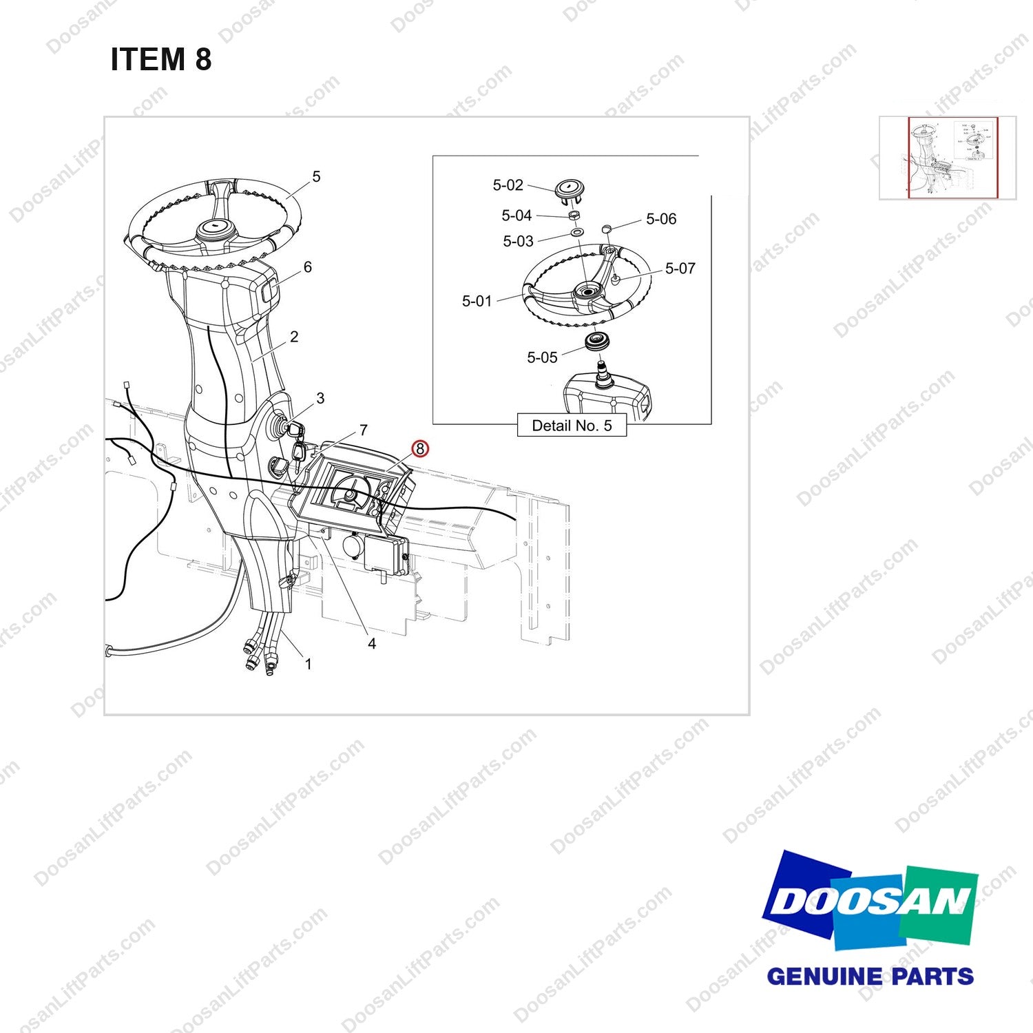 300605-00413 FCU GROUP;PSI,DF - parts diagram, item 8 shown - genuine Doosan / Bobcat forklift part